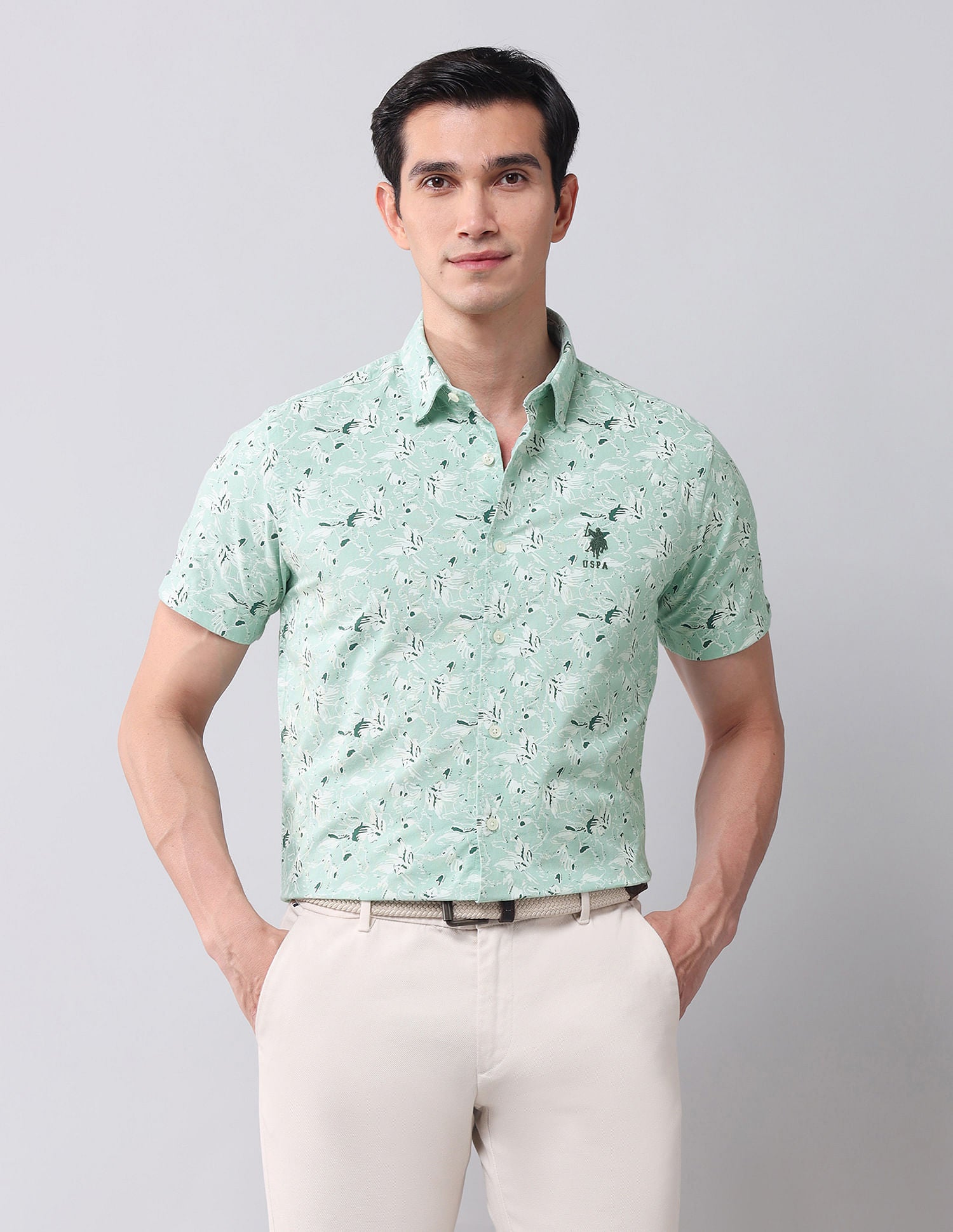 Regular Fit Twill Printed Shirt Light Olive - U.S. Polo Assn. India | Large