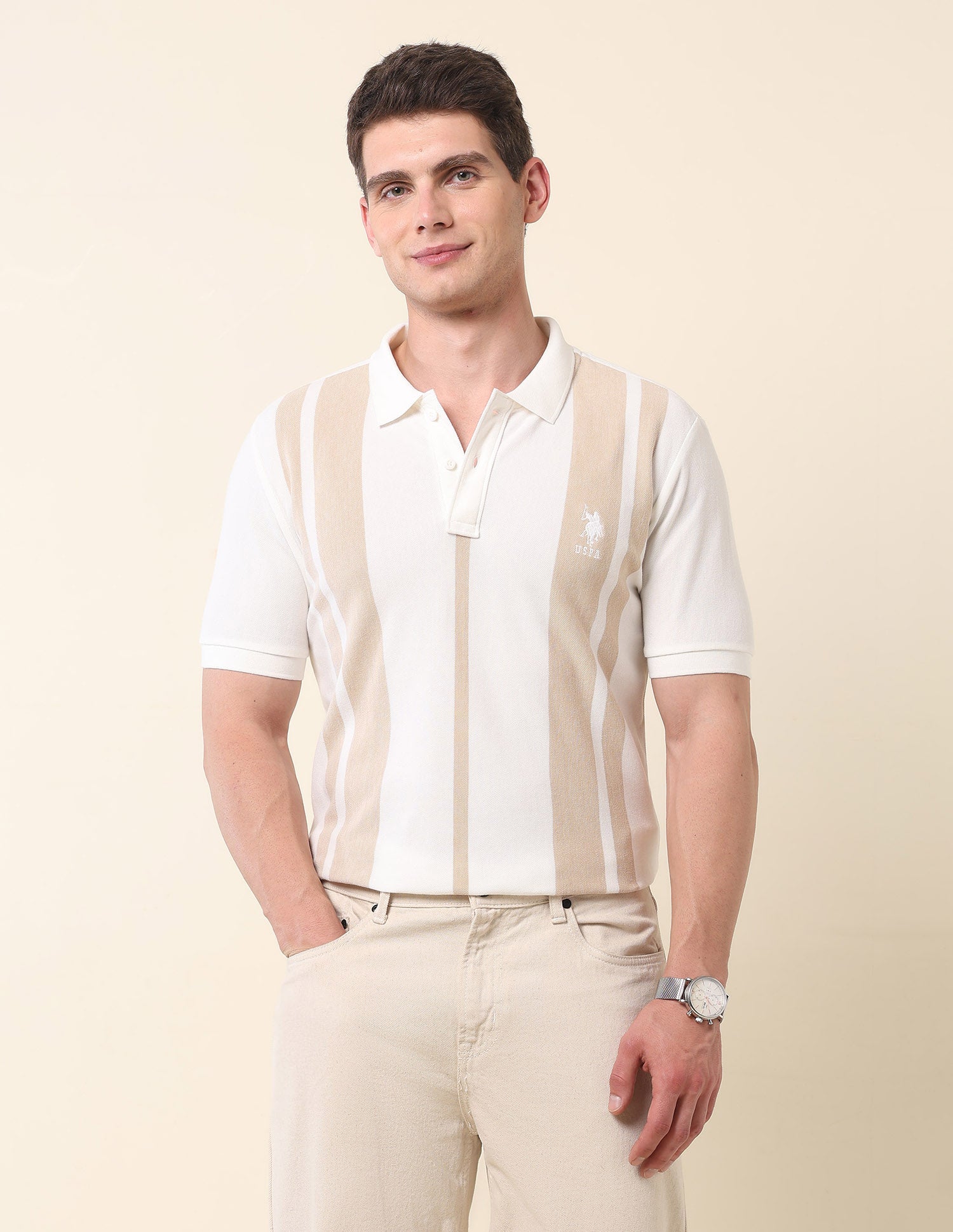 Vertical Striped Classic Polo Shirt Off White - U.S. Polo Assn. India | Large