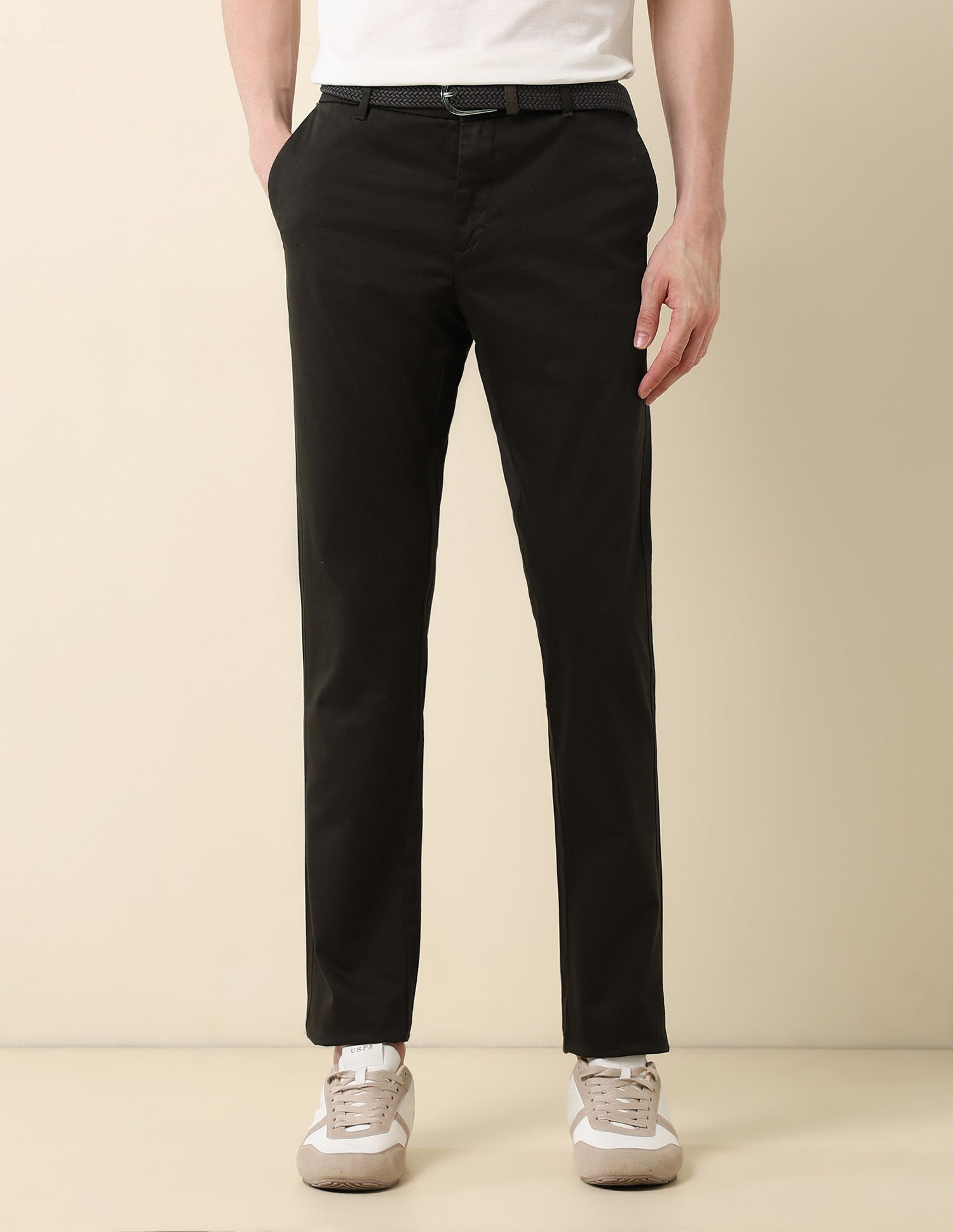Slim Fit Mid Rise Trousers Choco Brown - U.S. Polo Assn. India | Large