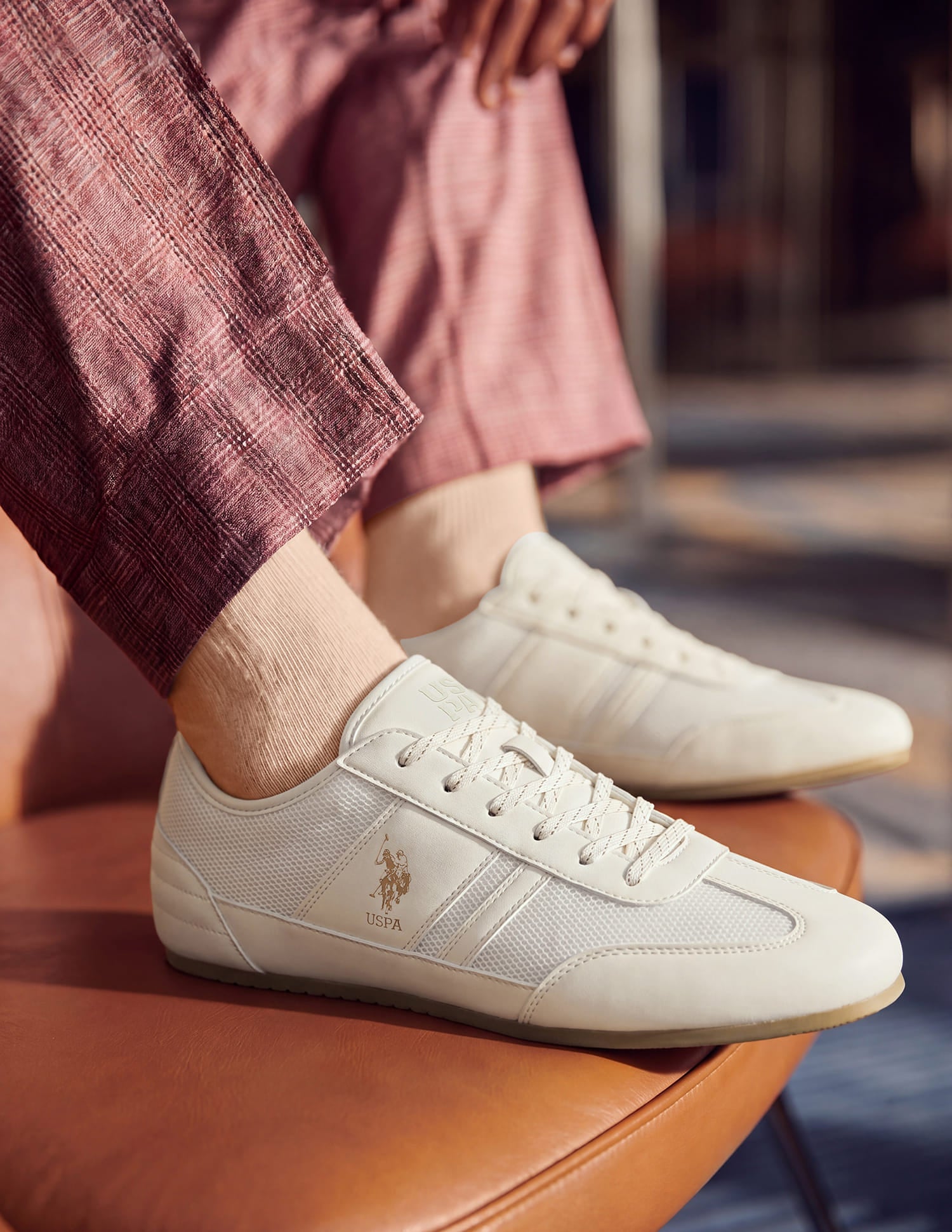 Round Toe Lace Ups Streak Sneakers White - U.S. Polo Assn. India | Large