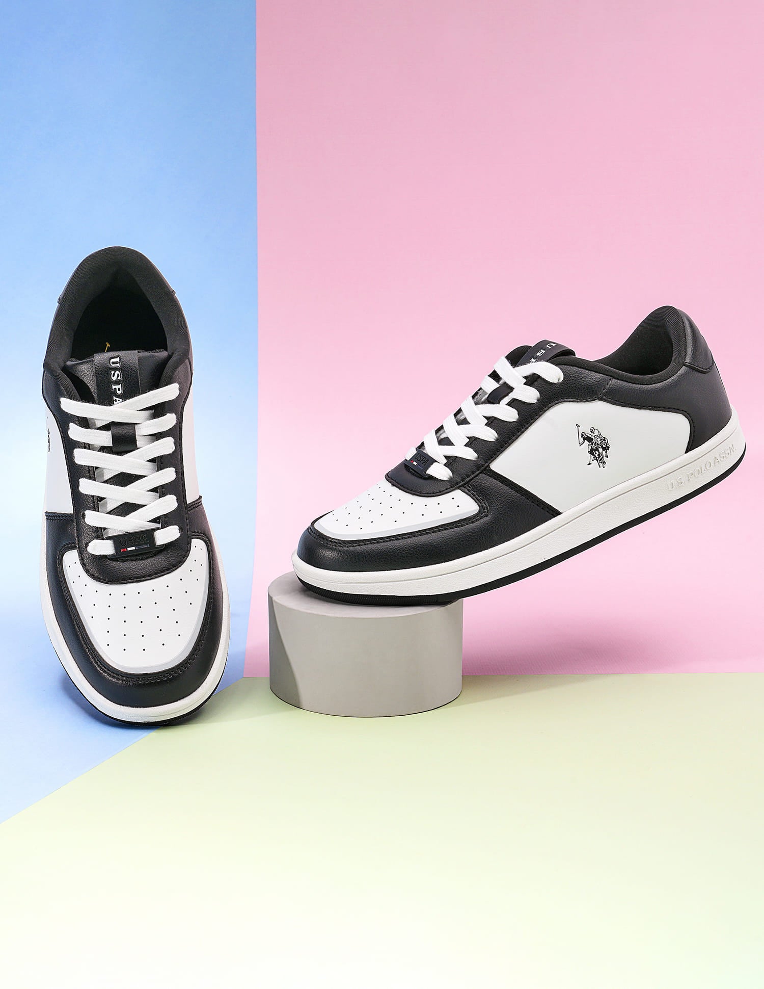 Men Rein 2.0 Black Retro Court Sneakers Black and White - U.S. Polo Assn. India | Large