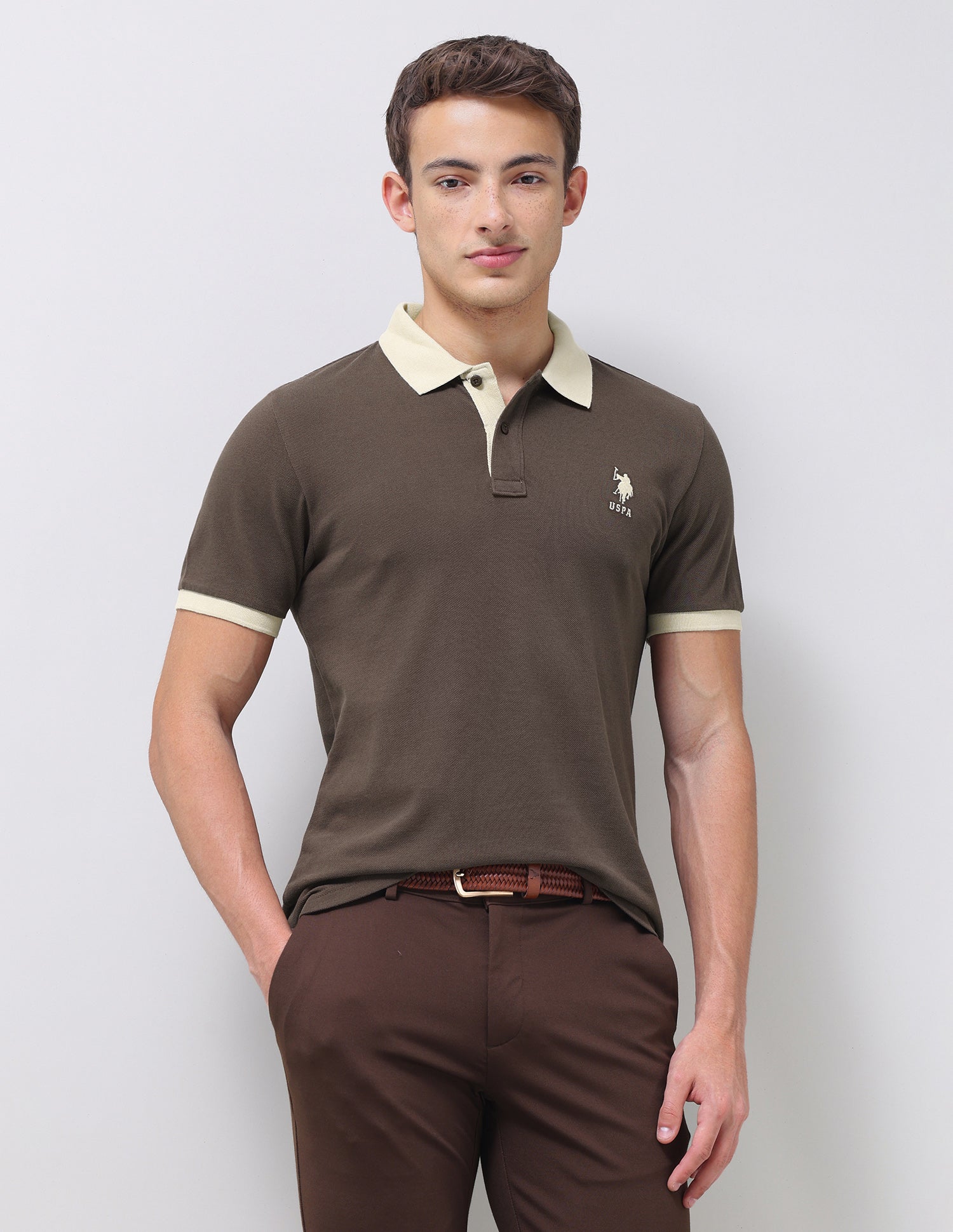 Solid Regular Fit Polo Shirt Dark Brown - U.S. Polo Assn. India | Large