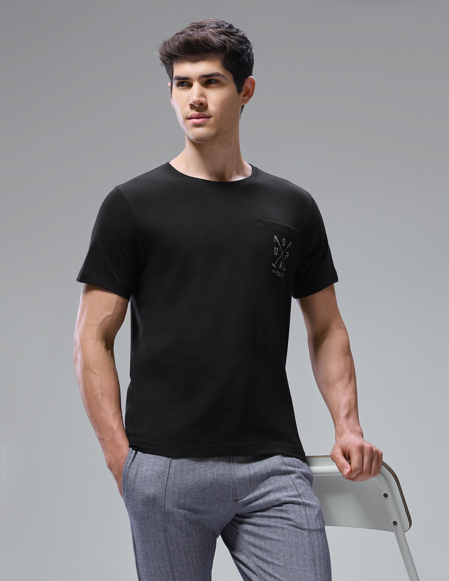 Solid Regular Fit Loungewear T-Shirt Black - U.S. Polo Assn. India | Large