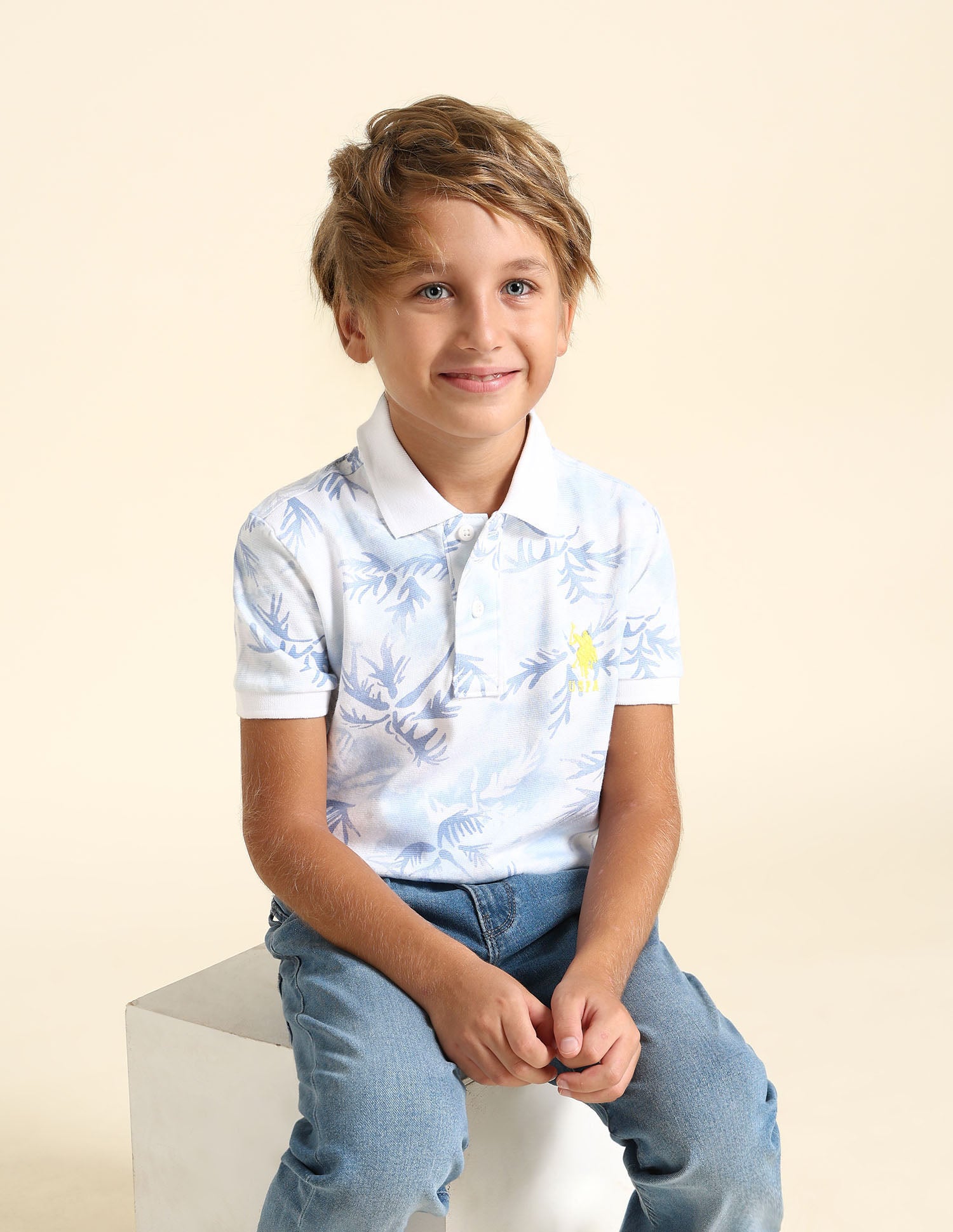 Boys All Over Printed Regular Fit Polo Shirt