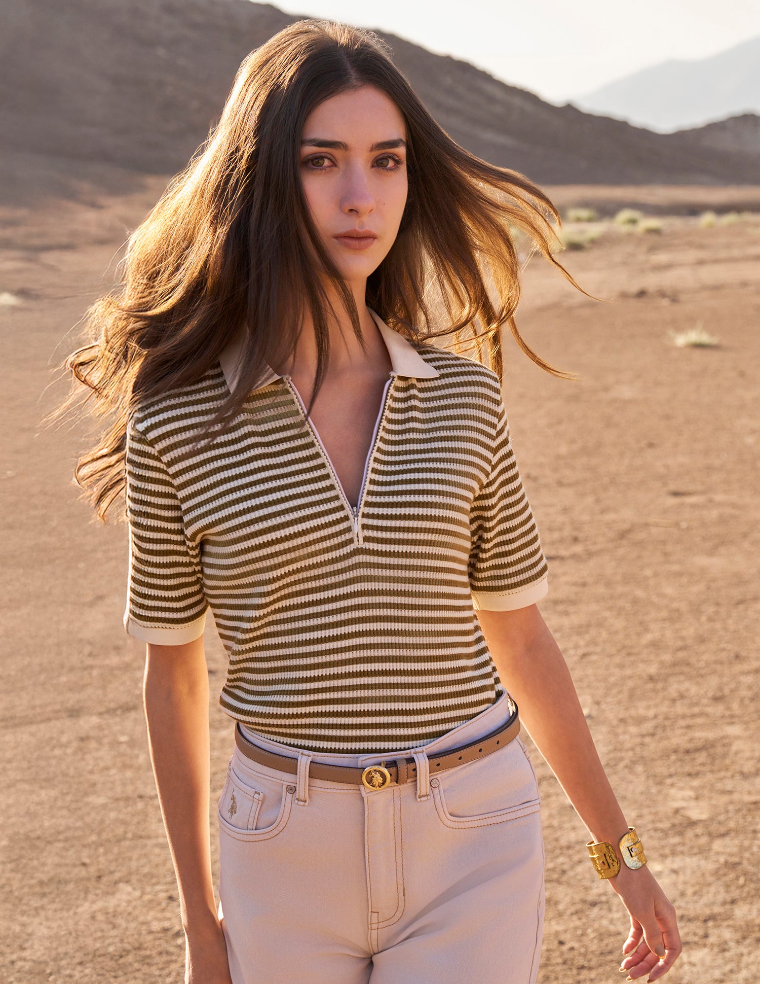 Reglar Fit Horizontal Striped Top Olive - U.S. Polo Assn. India | Large