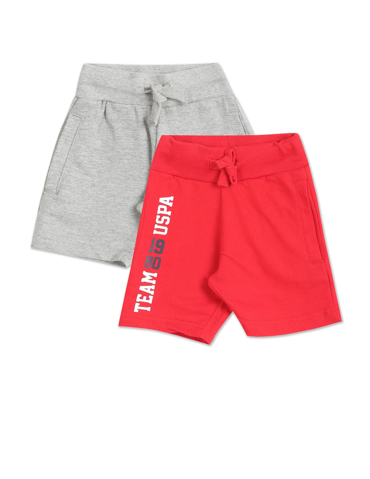 Boys Assorted Mid Rise Knit Shorts - Pack Of 2 Grey and Red - U.S. Polo Assn. India | Large