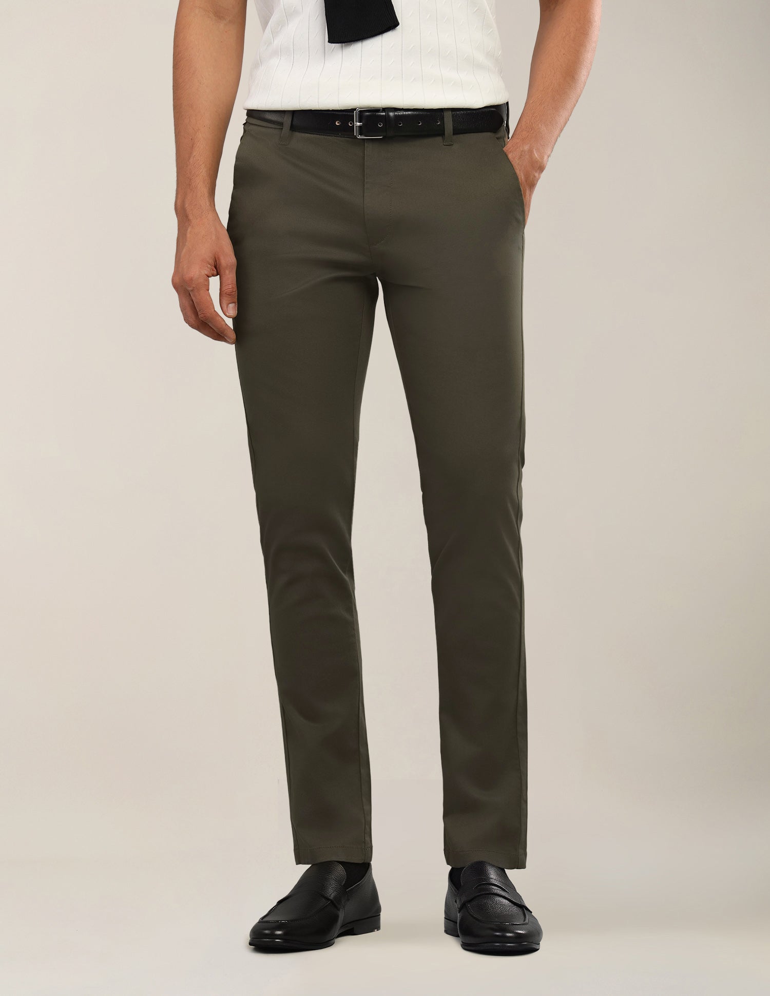Denver Slim Fit Dobby Trousers Olive - U.S. Polo Assn. India | Large
