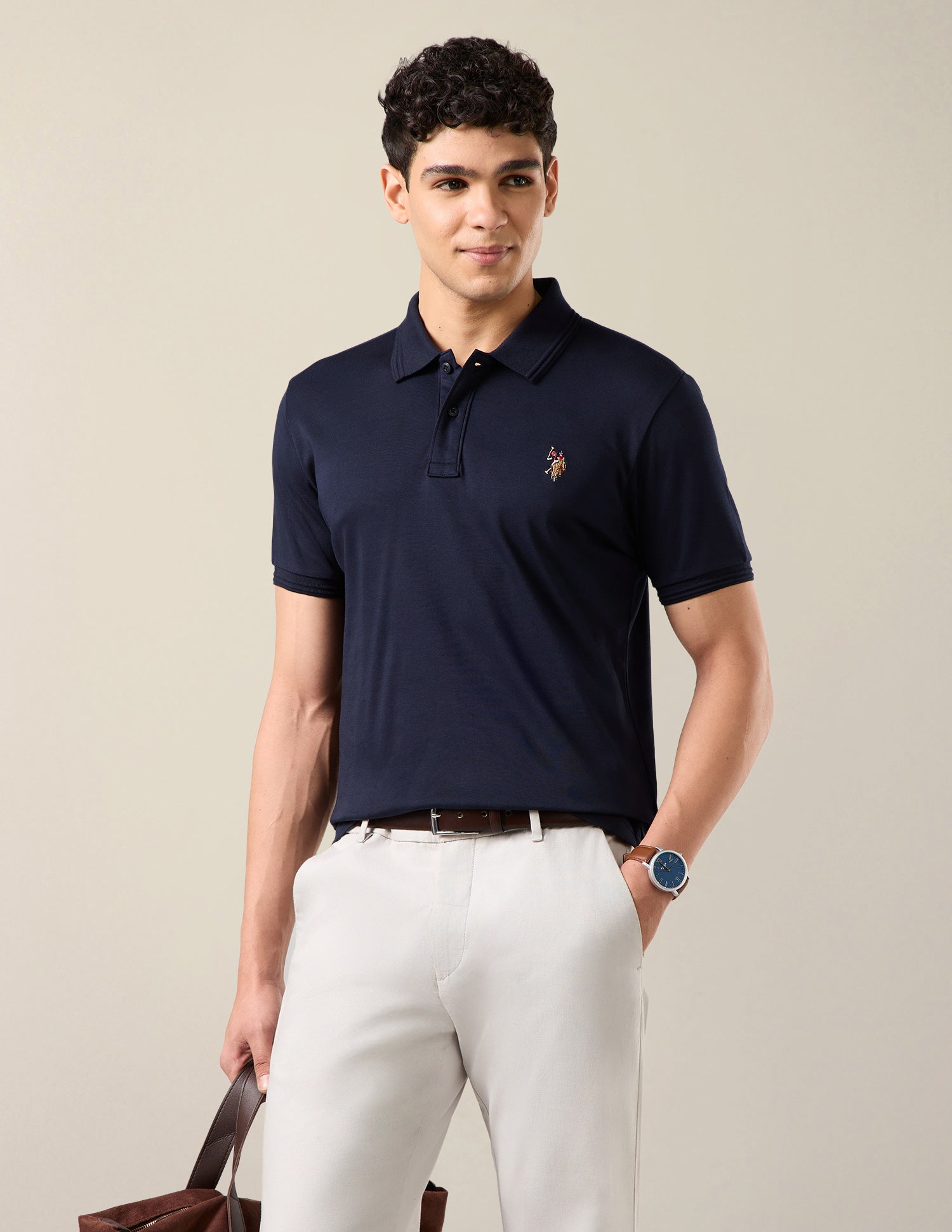 Solid Slim Fit Polo Shirt Dark Blue - U.S. Polo Assn. India | Large
