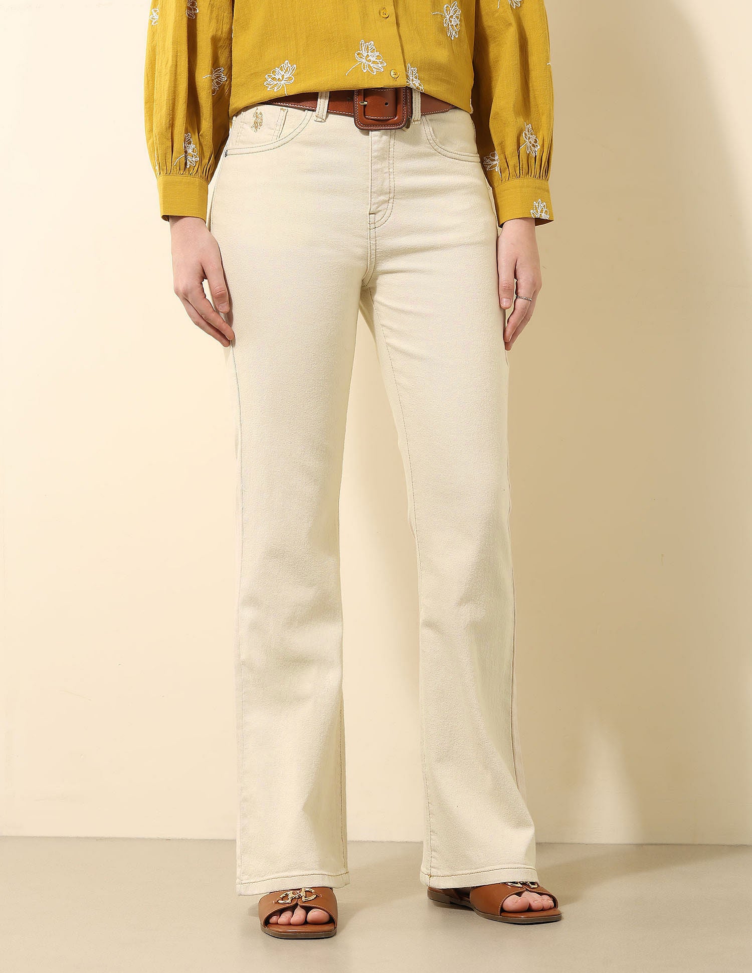 High Rise Flared Fit Jeans Ecru - U.S. POLO ASSN. | Large