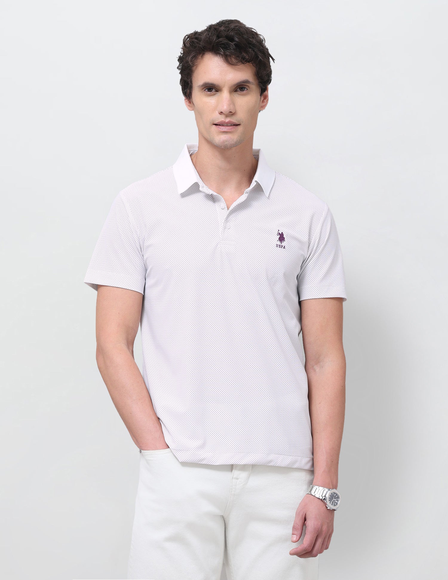 Geometric Printed Slim Fit Polo Shirt Purple - U.S. Polo Assn. India | Large
