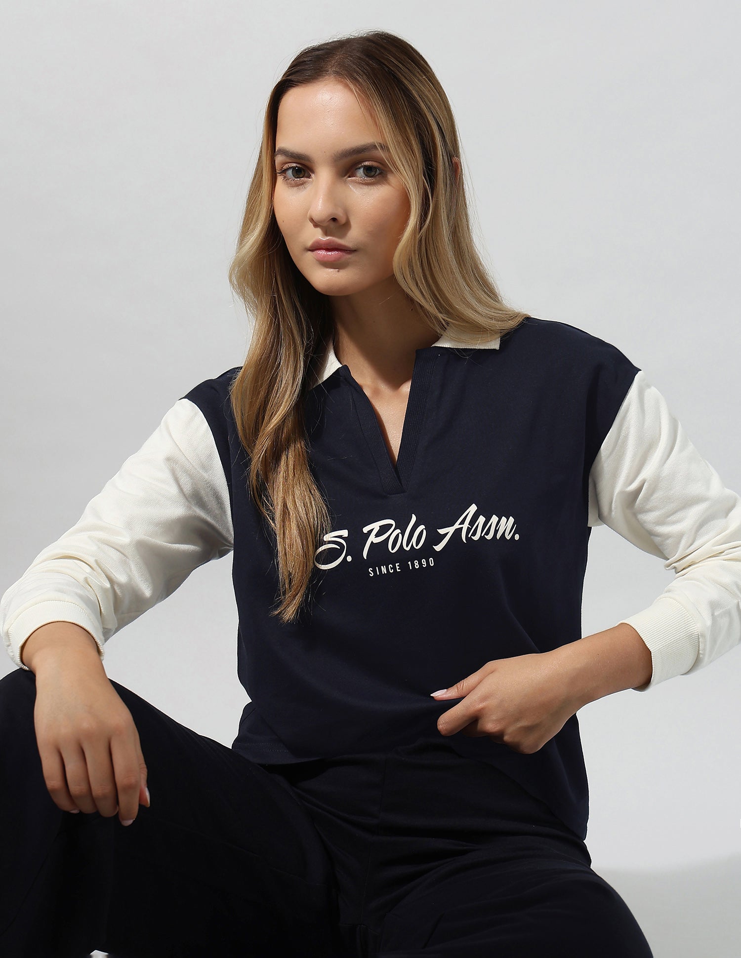Colourblocked Brand Printed Sweatshirt Blue - U.S. Polo Assn. India | Large