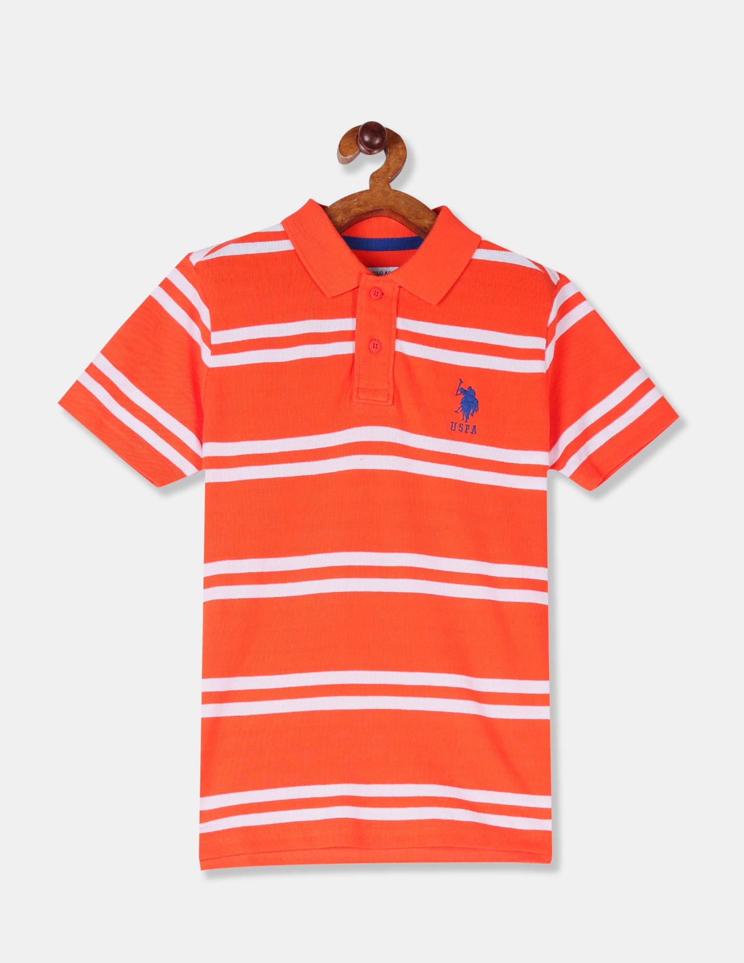 Boys Orange Striped Pique Polo Shirt