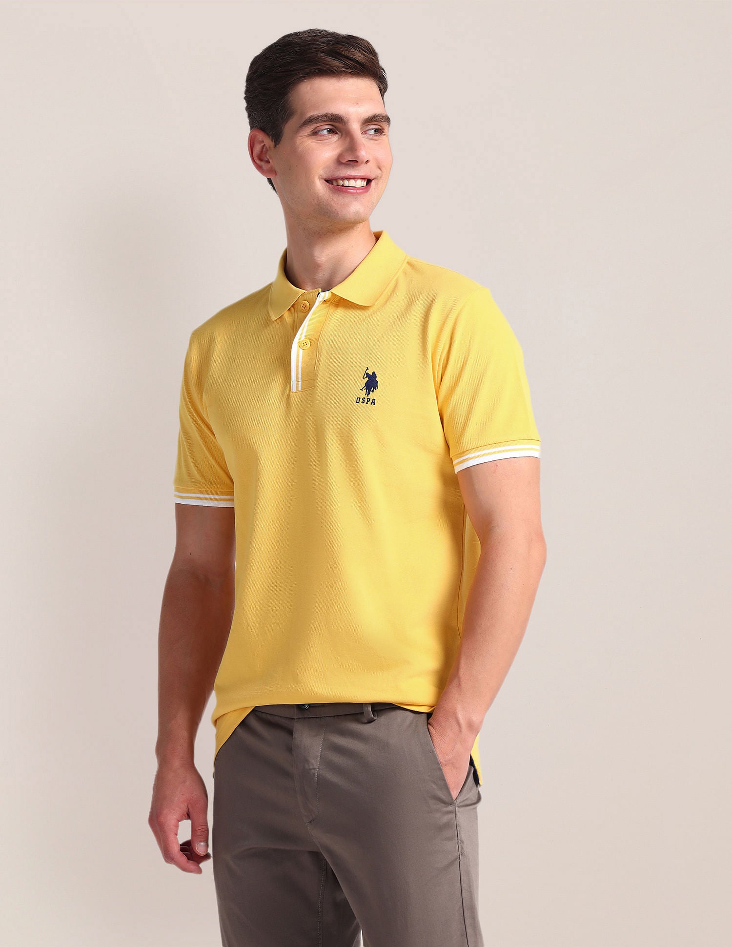 Tipped Placket Slim Polo Shirt Yellow - U.S. Polo Assn. India | Large