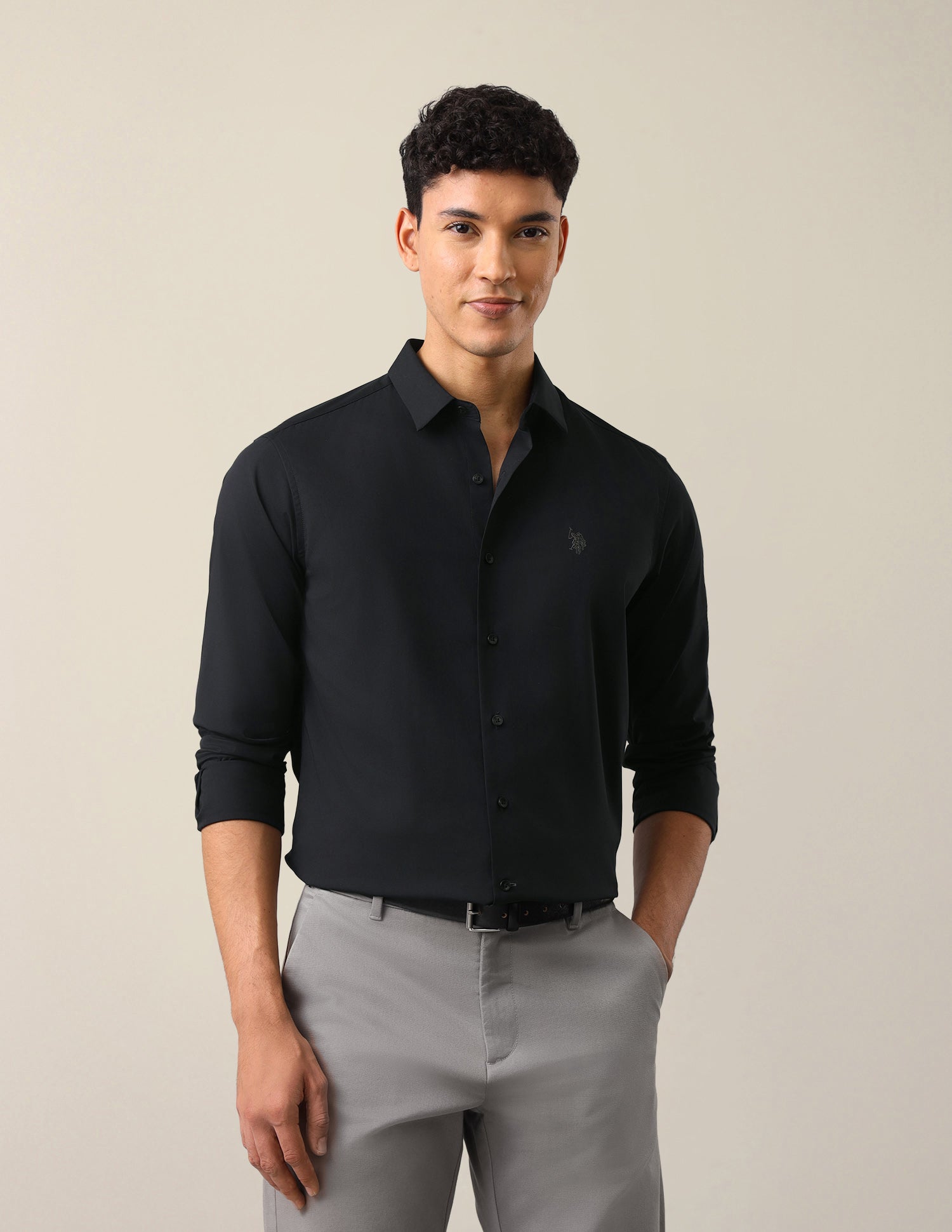 Solid Tailored Fit Shirt Navy - U.S. Polo Assn. India | Large
