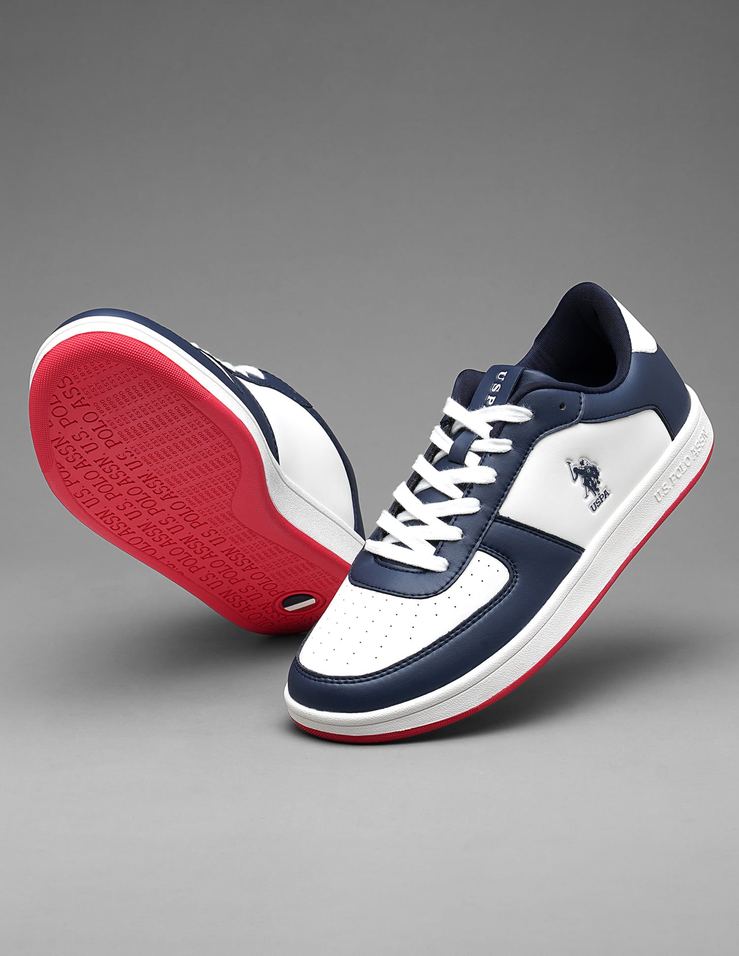 Colour Block Perforated Rein Sneakers Dark Blue and White - U.S. Polo Assn. India | Large