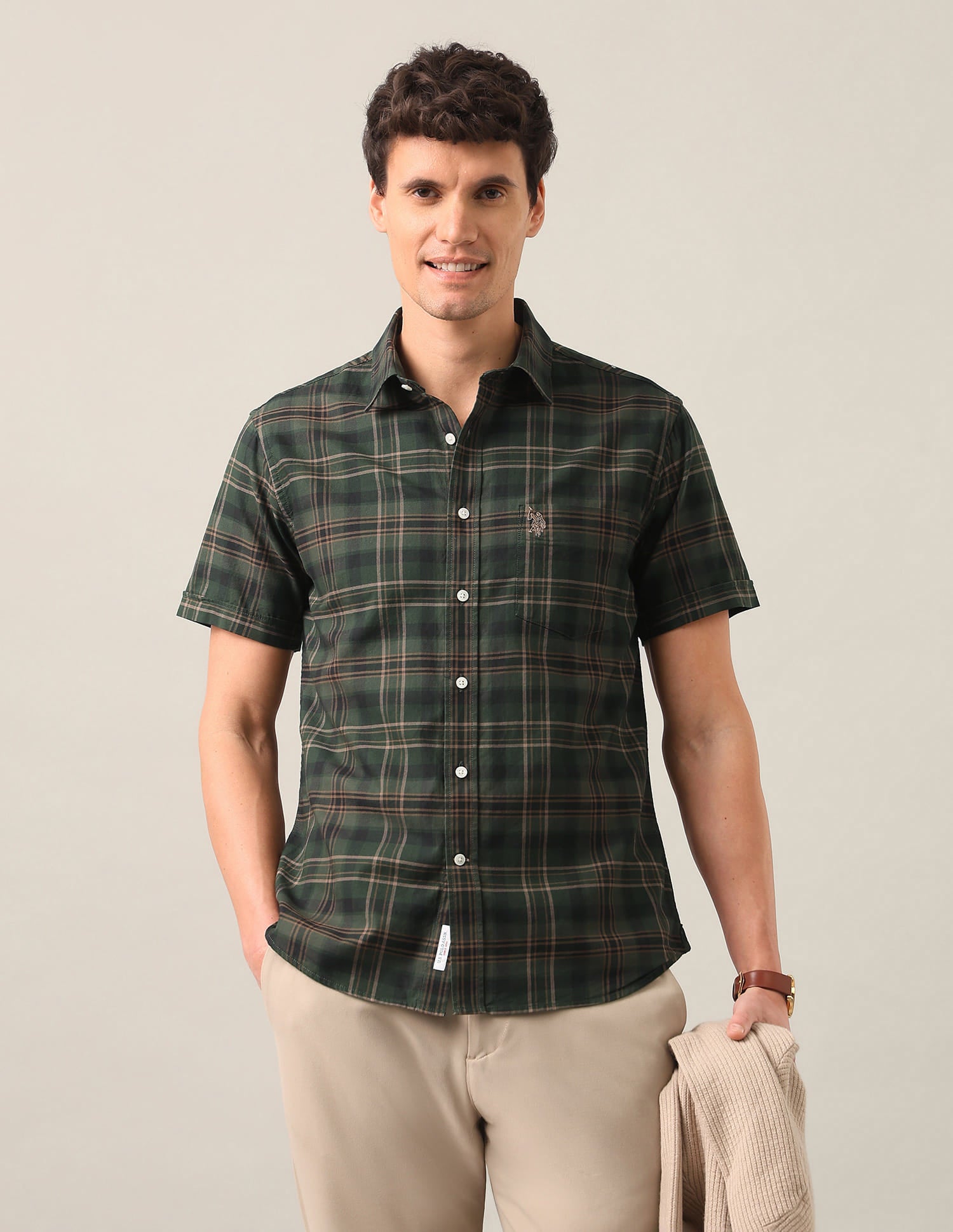 Tartan Checked Tailored Fit Shirt Green - U.S. Polo Assn. India | Large