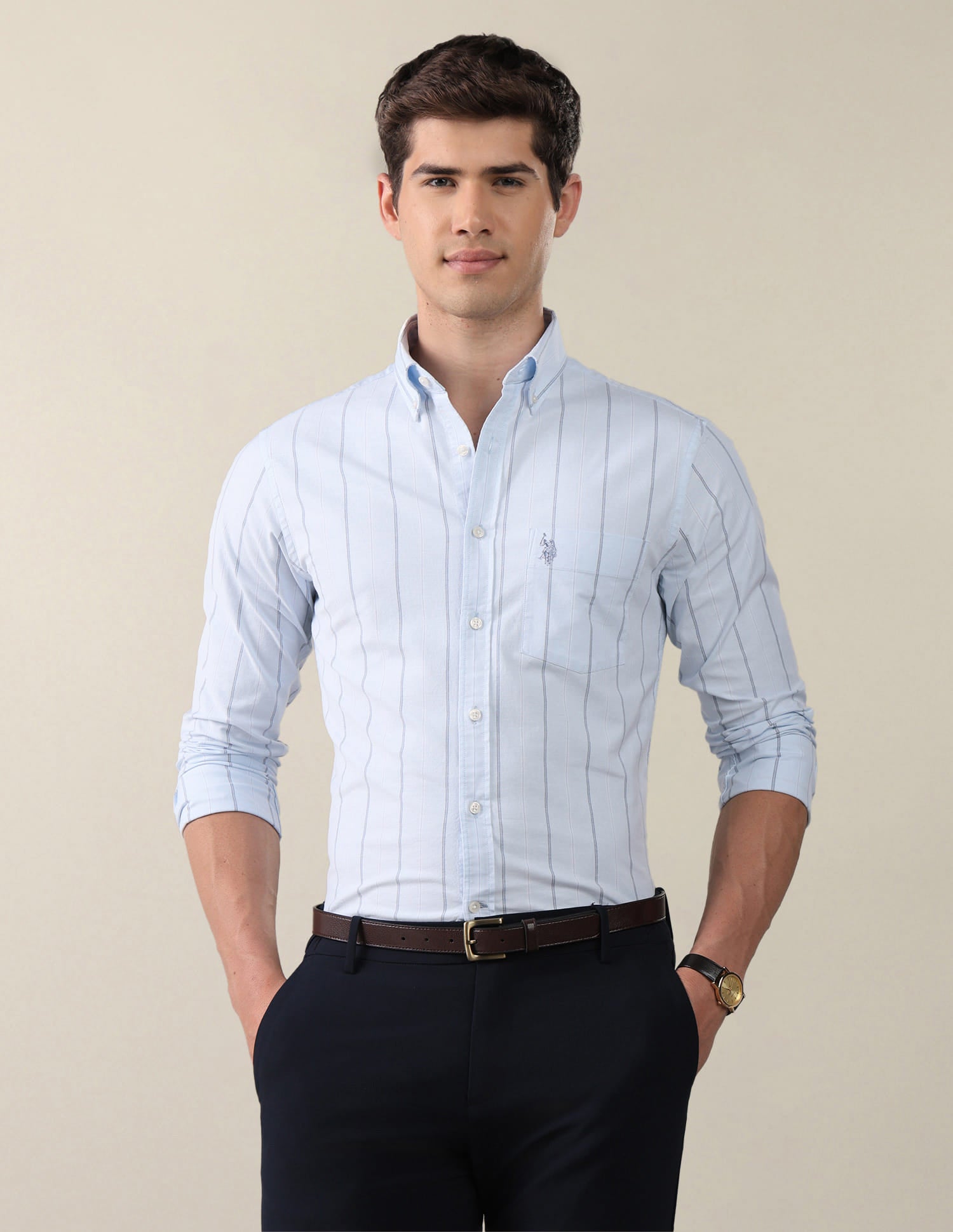 Oxford Vertical Striped Shirt Blue - U.S. Polo Assn. India | Large