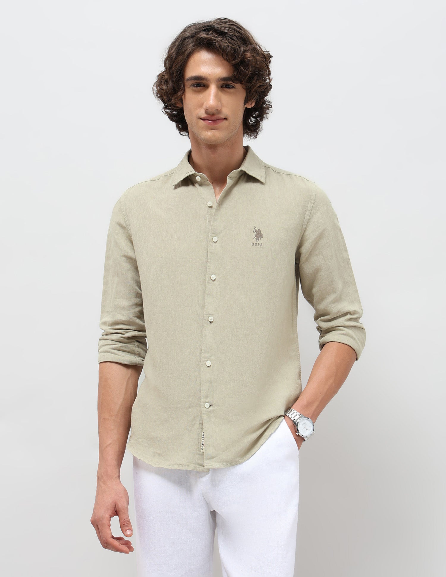 Solid Regular Fit Shirt Light Olive - U.S. Polo Assn. India | Large