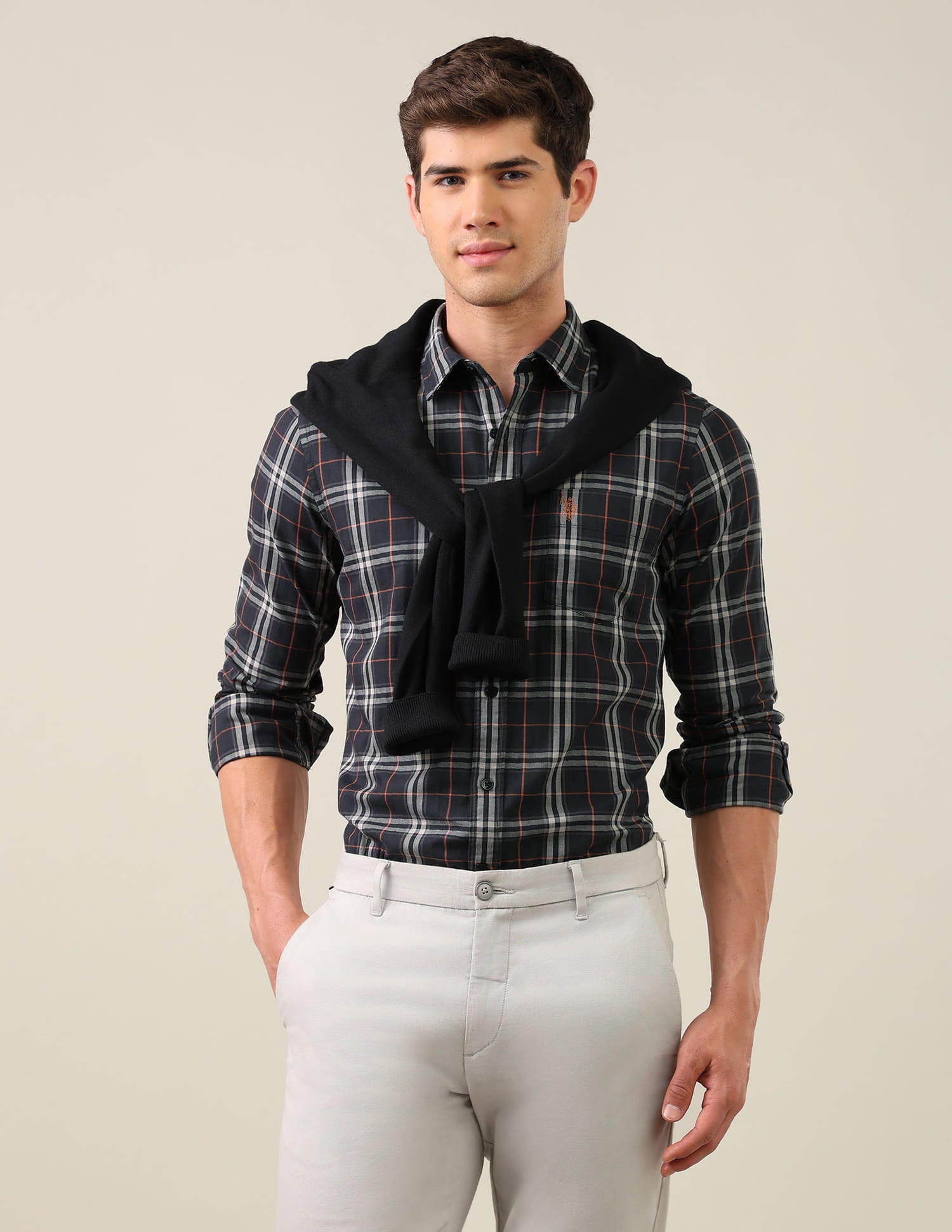 Twill Plaid Checked Shirt Black - U.S. Polo Assn. India | Large