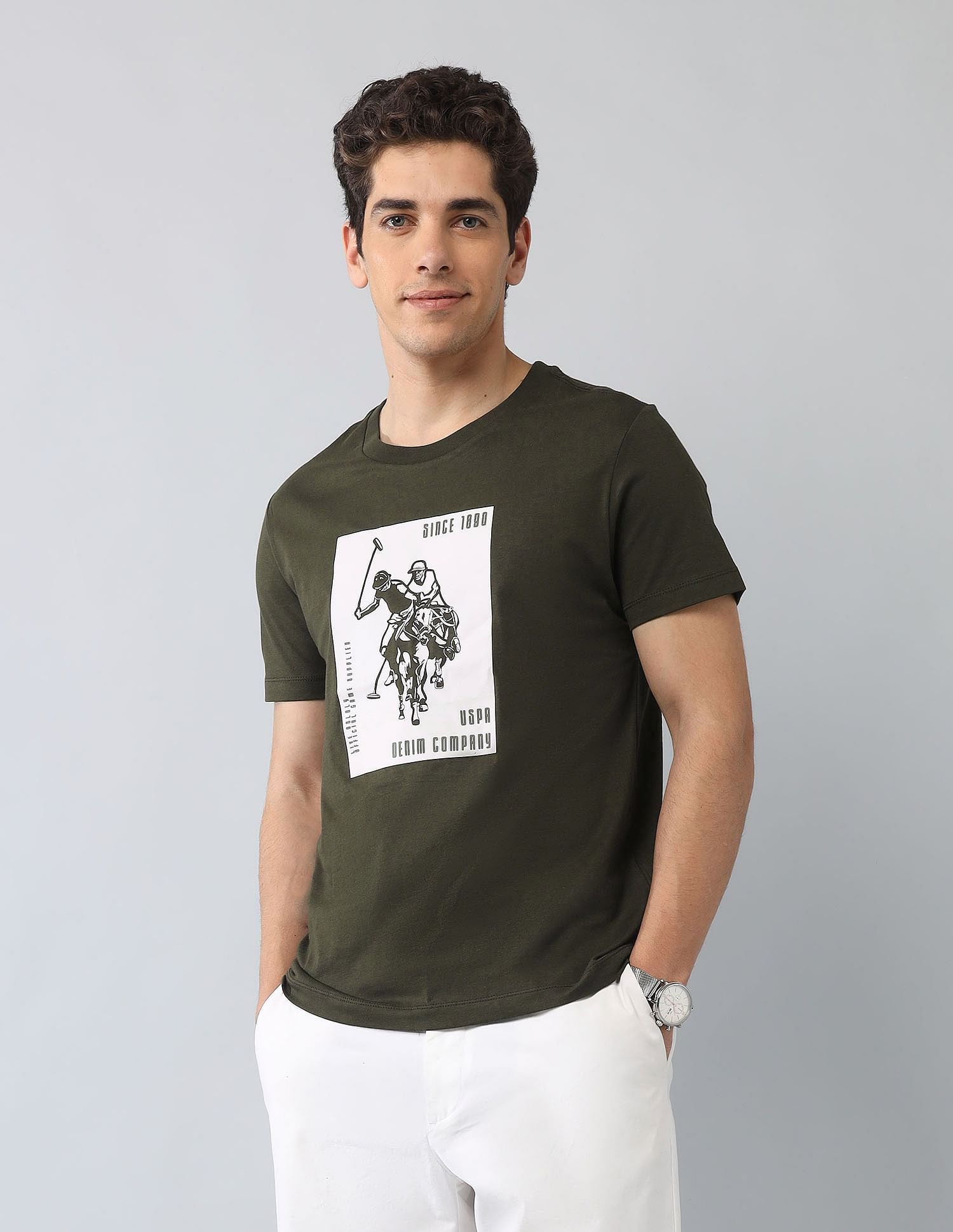 Muscle Fit Brand Printed T-Shirt Olive - U.S. Polo Assn. India | Large