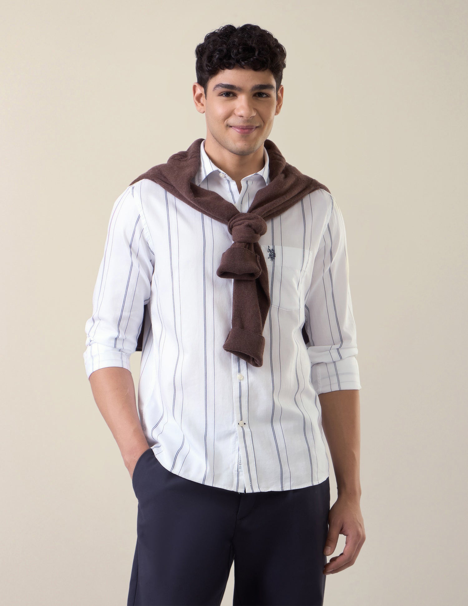 Vertical Striped Tailored Fit Shirt White - U.S. Polo Assn. India | Large