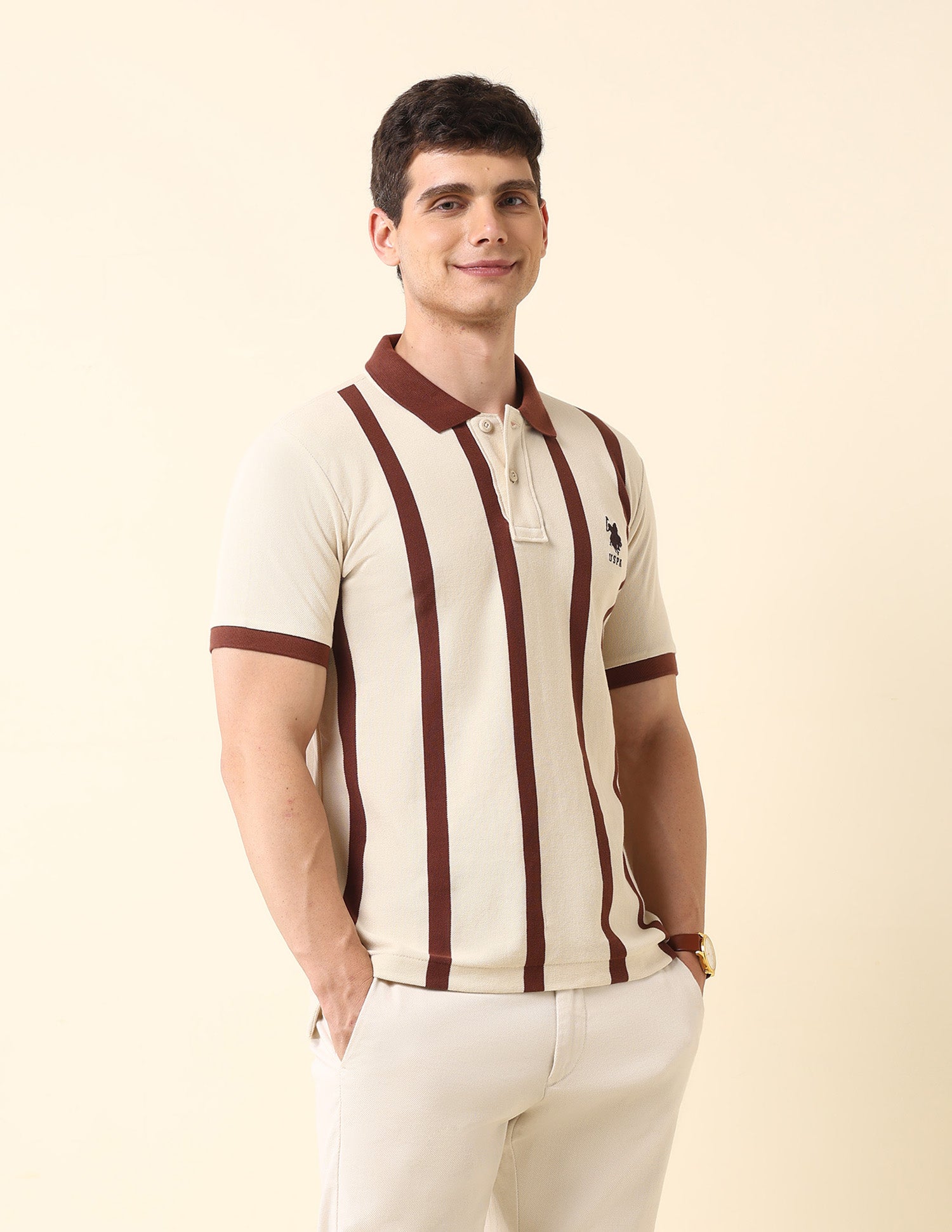 Vertical Striped Classic Polo Shirt Off White - U.S. Polo Assn. India | Large