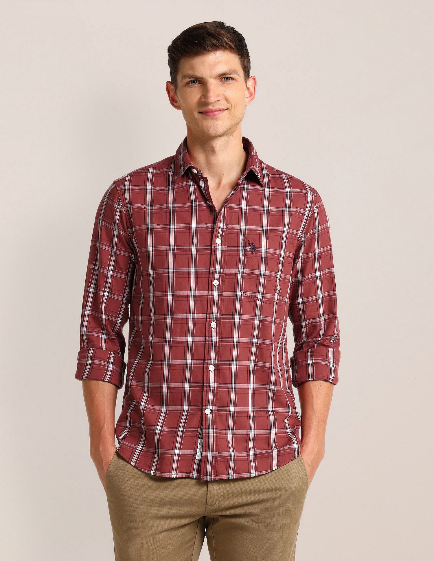 Grid Tattersall Checked Twill Shirt Red - U.S. Polo Assn. India | Large