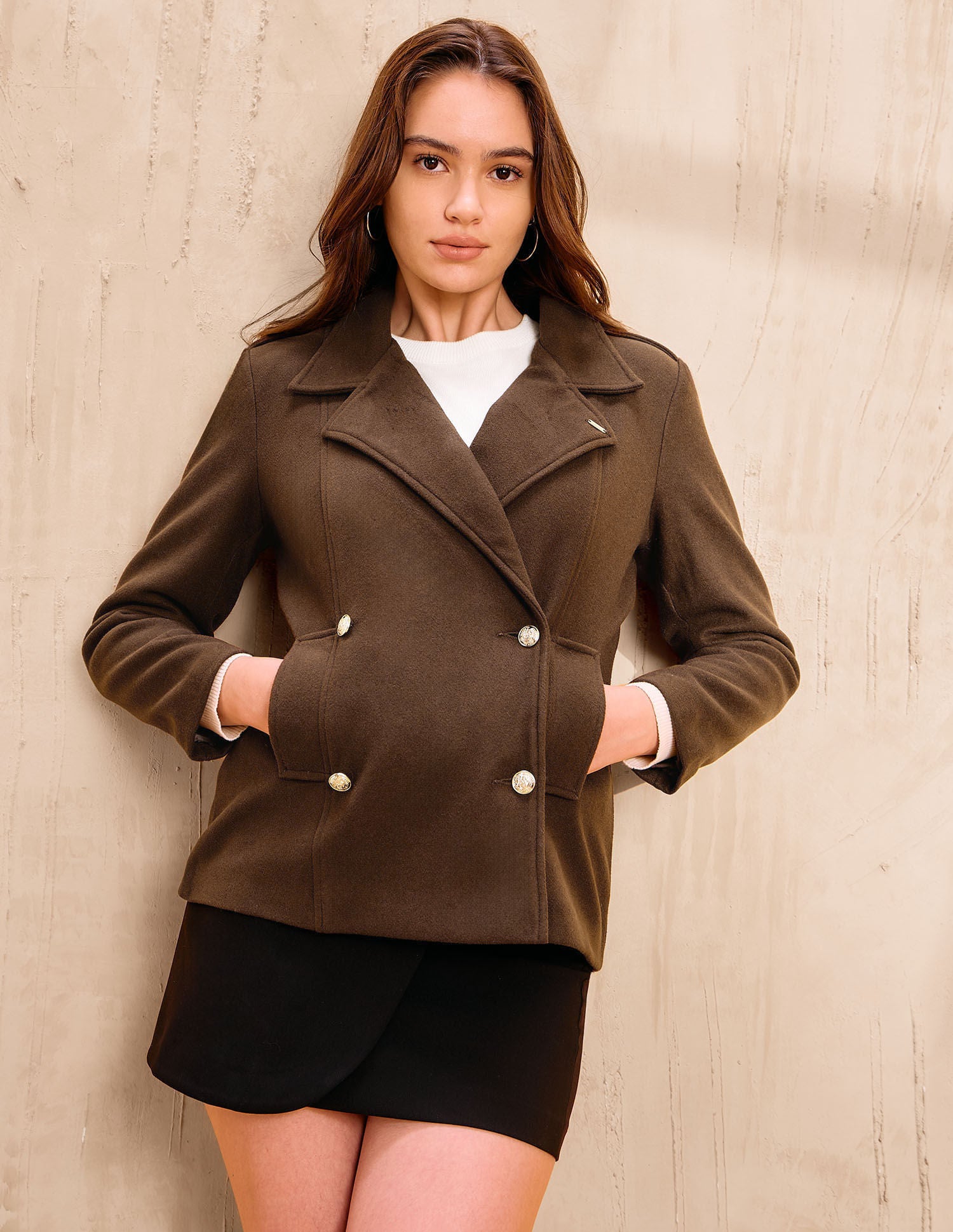 Solid Regular Fit Double Breasted Jacket