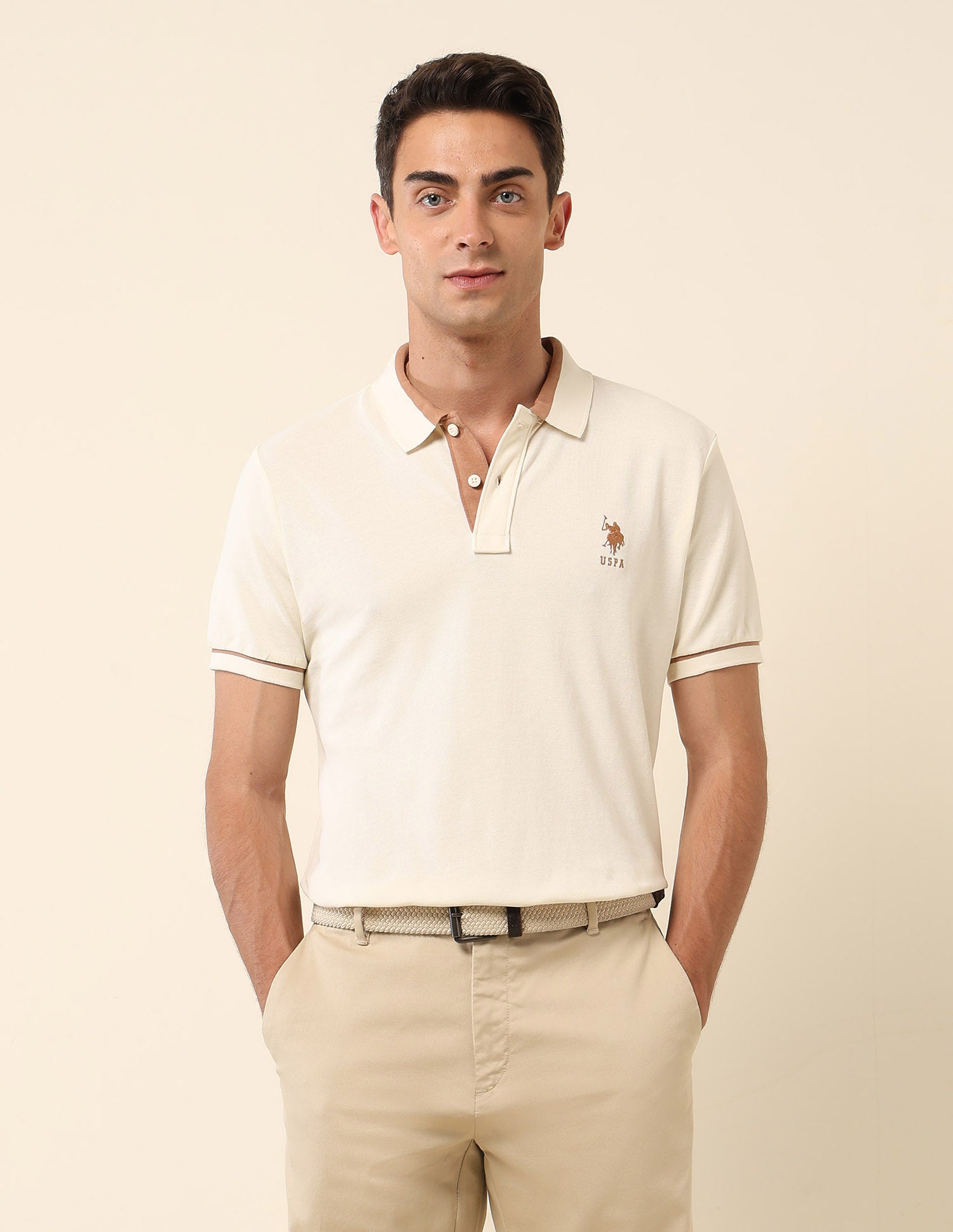 Pure Cotton Slim Fit Polo Shirt Off White - U.S. Polo Assn. India | Large