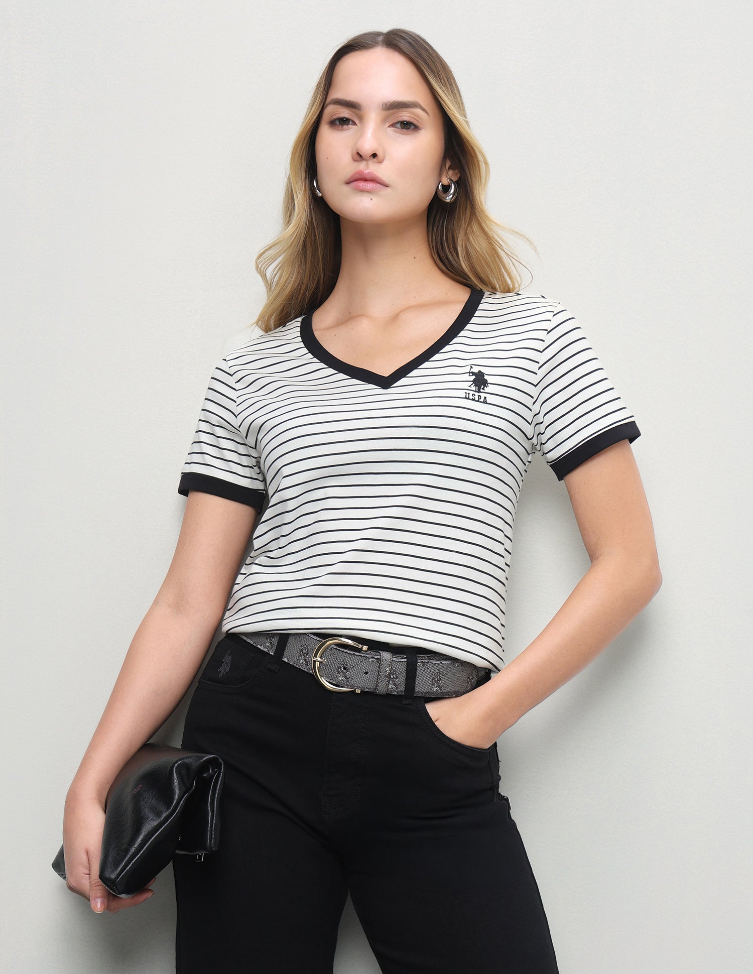 Horizontal Striped Regular Fit T-Shirt Black - U.S. Polo Assn. India | Large