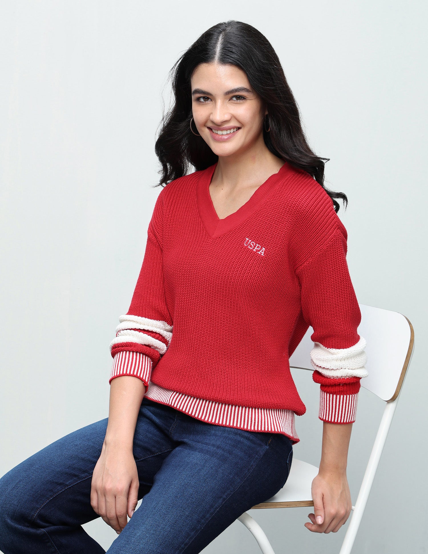 Patterned Knit Regular Fit Sweater Red - U.S. Polo Assn. India | Large