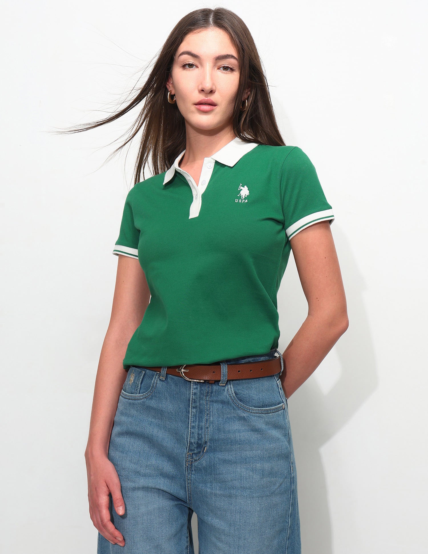 Regular Fit Solid Polo Shirt Green - U.S. Polo Assn. India | Large