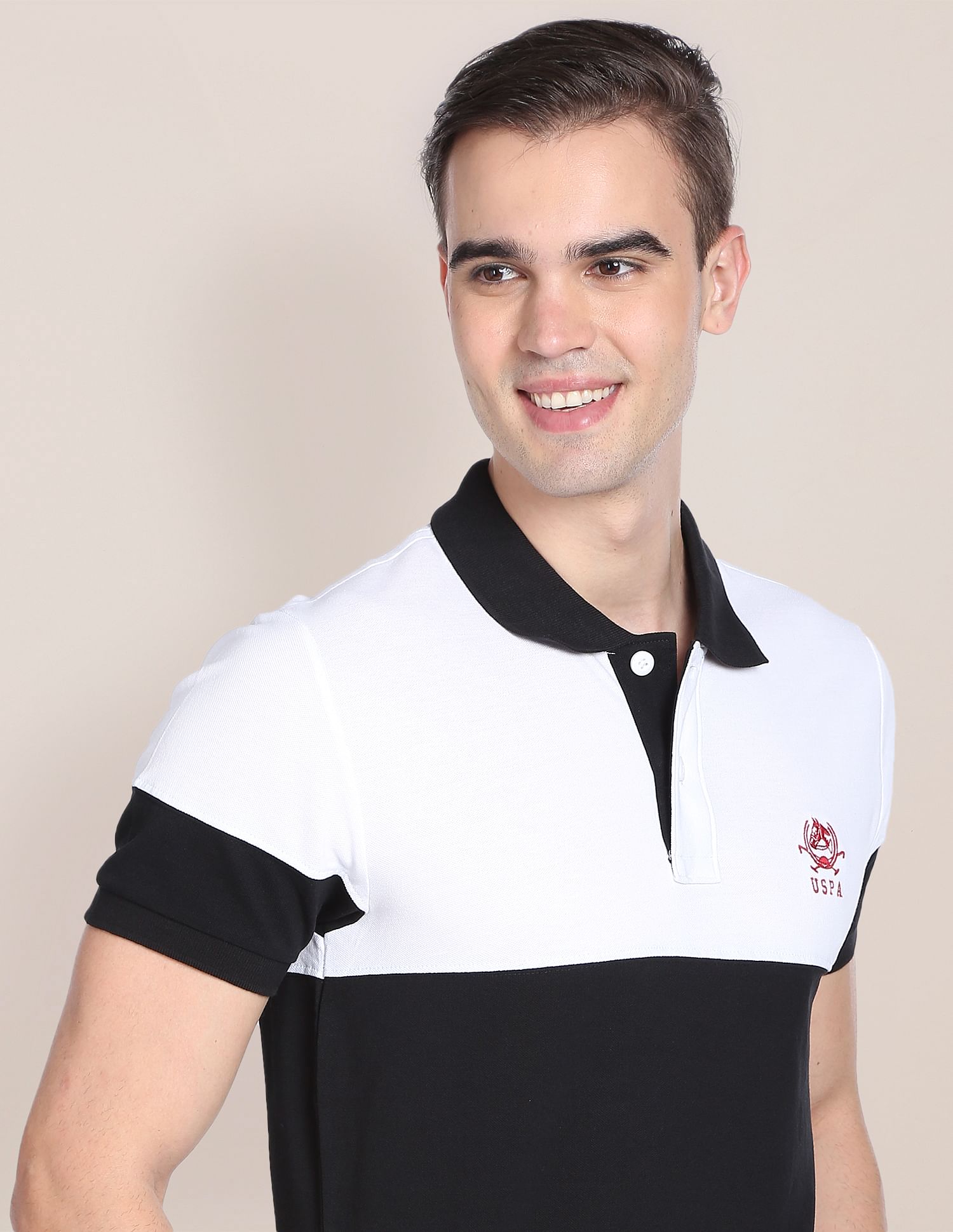 Colour Block Cotton Polo Shirt Black - U.S. POLO ASSN. | Large