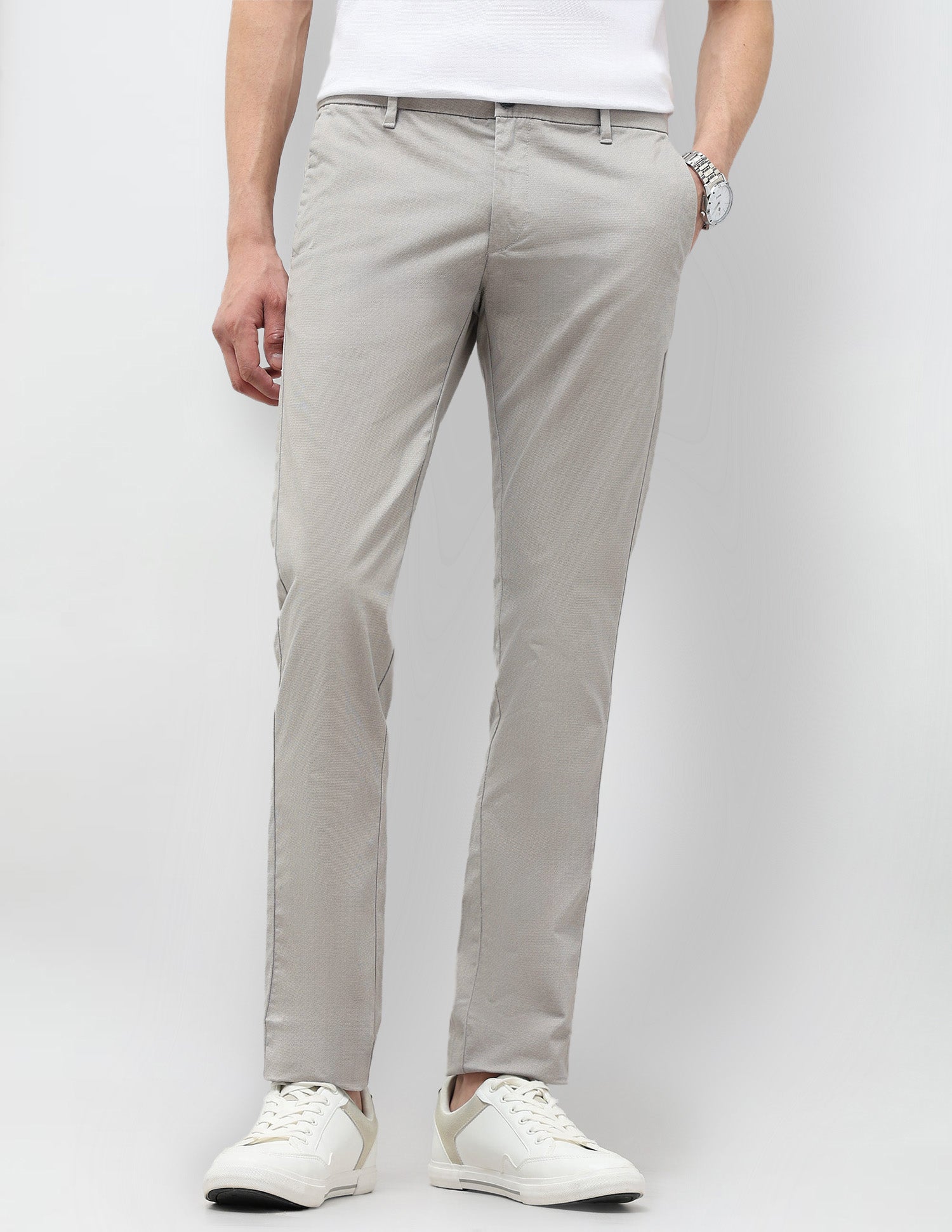 Textured Slim Fit Trousers Light Grey - U.S. Polo Assn. India | Large