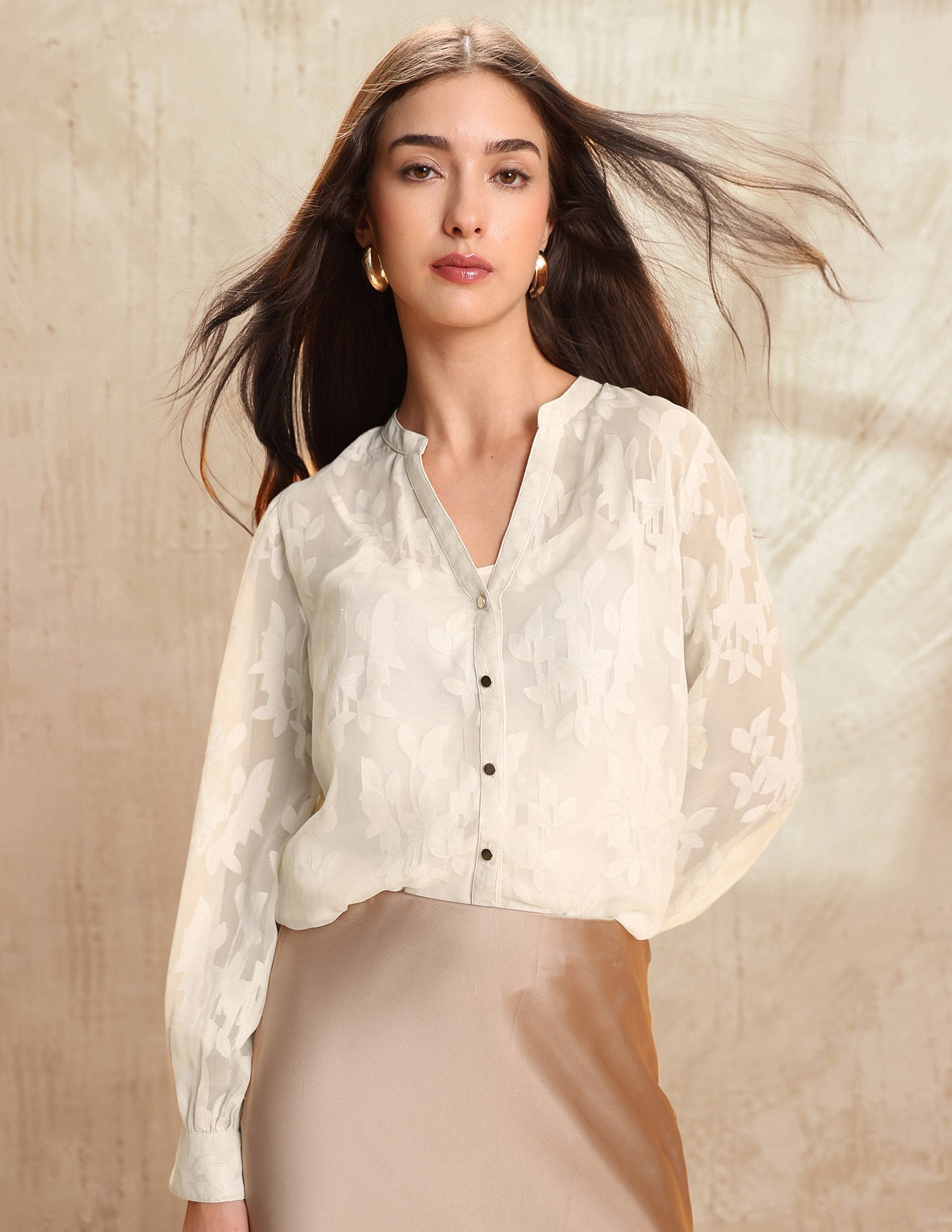 Semi-Sheer Floral Printed Shirt