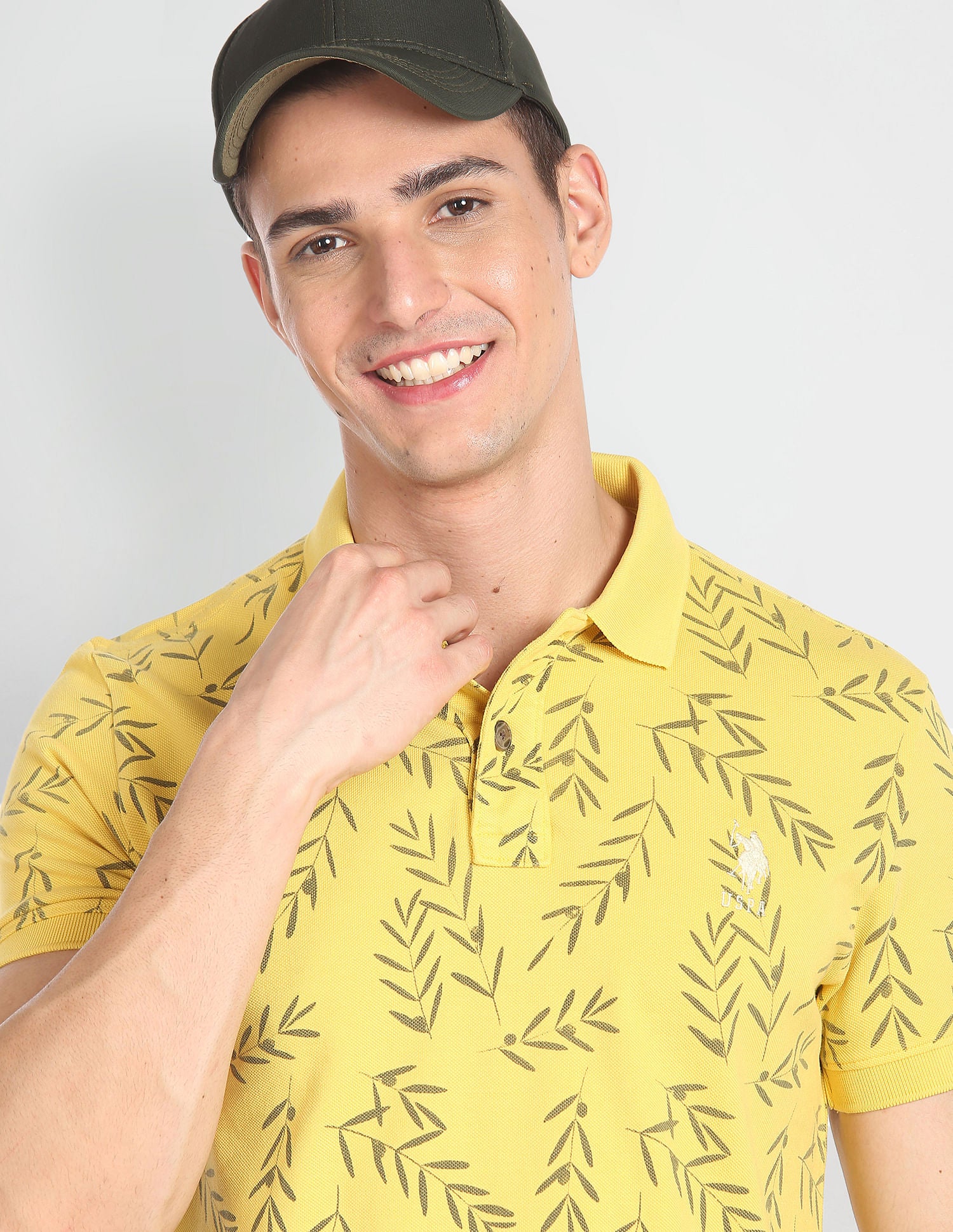 Slim Fit Floral Print Polo Shirt Mustard - U.S. POLO ASSN. | Large
