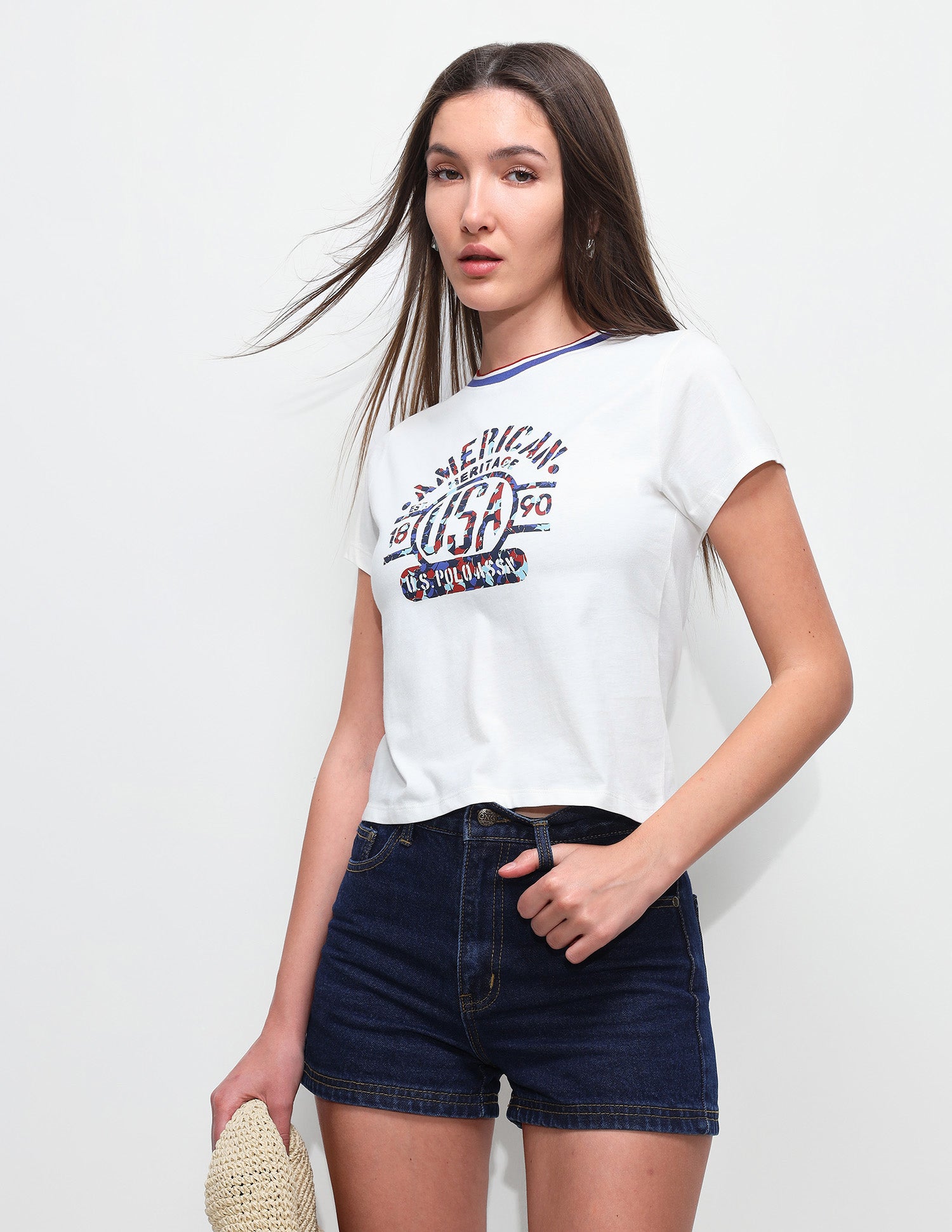 Graphic Brand Printed Fitted Ringer T-Shirt White - U.S. Polo Assn. India | Large