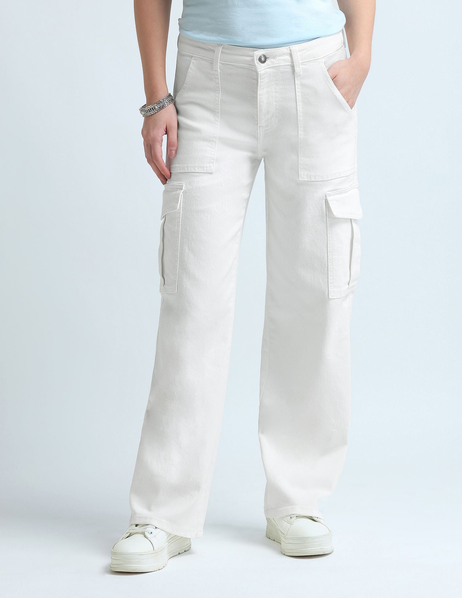 Wide Leg Cargo Fit White Jeans White - U.S. Polo Assn. India | Large