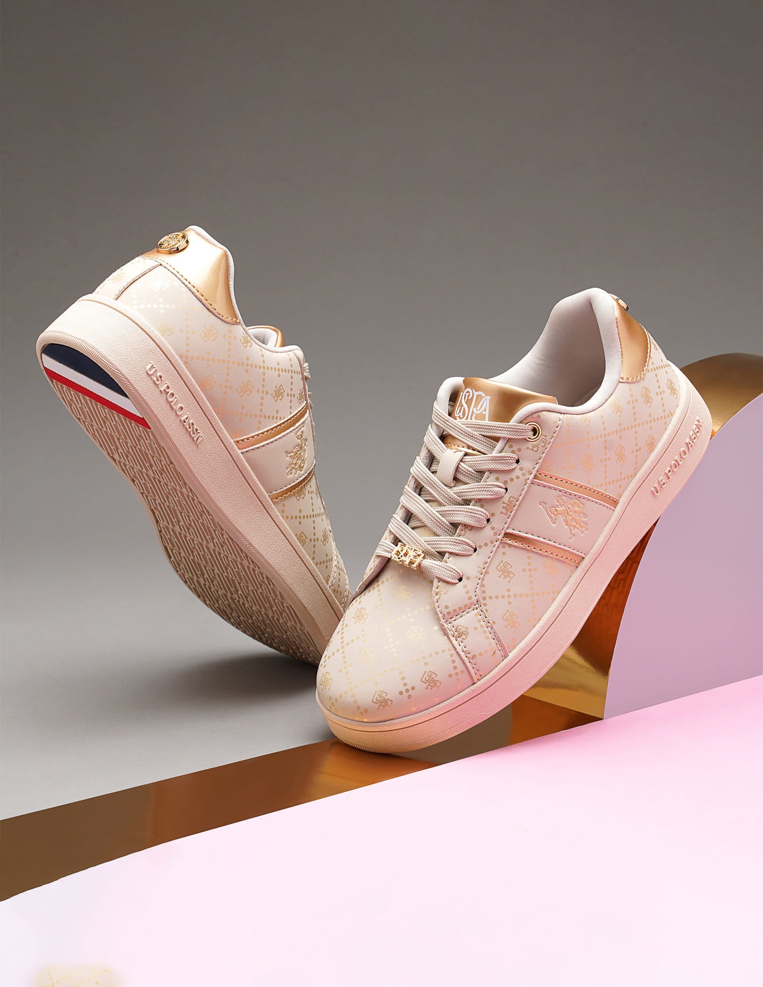 Women Brand Print Harriet Sneakers Beige - U.S. Polo Assn. India | Large
