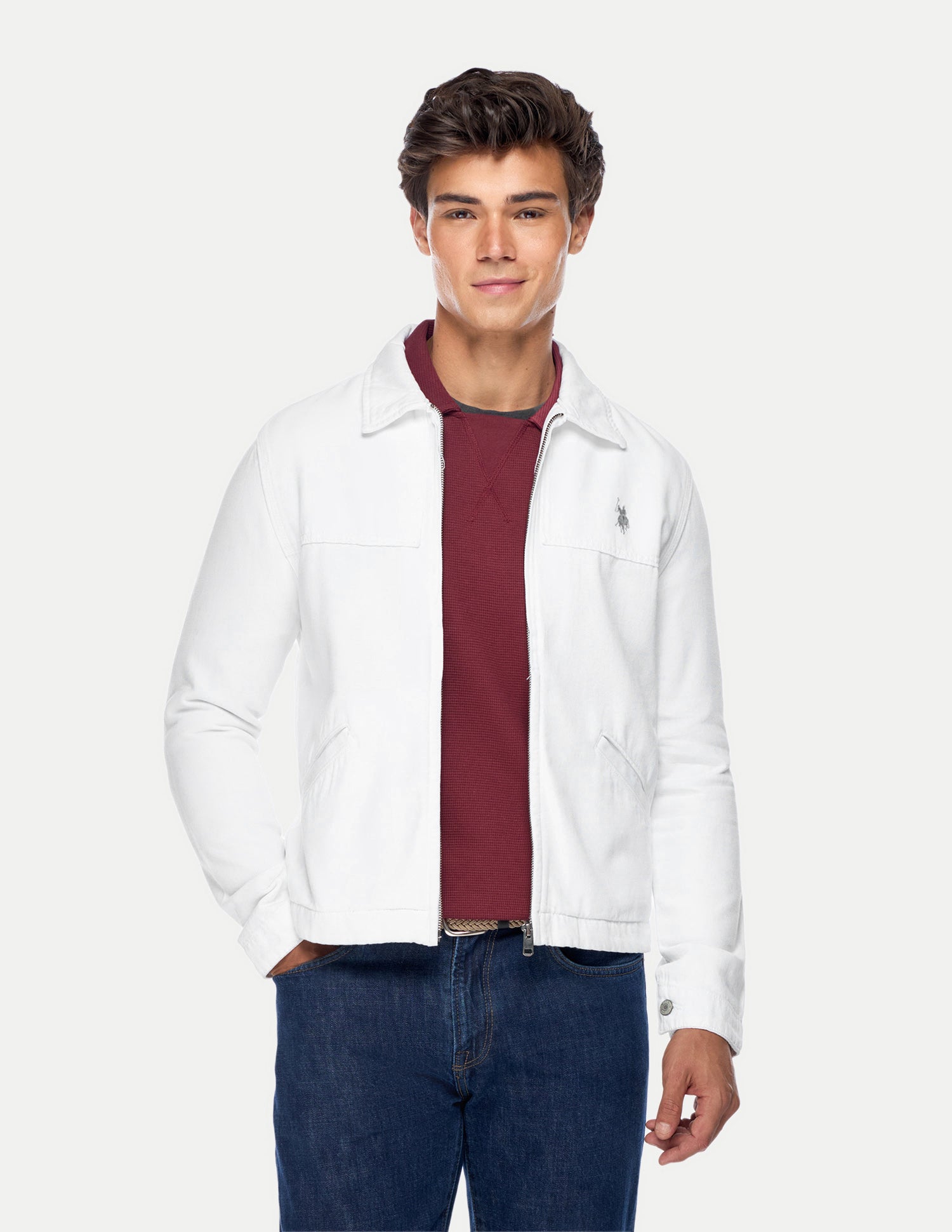 Solid Regular Fit Trucker Jacket White - U.S. Polo Assn. India | Large
