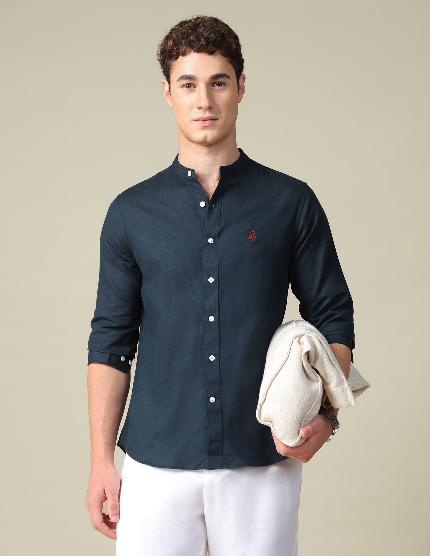 Tailored Fit Mandarin Shirt Navy - U.S. Polo Assn. India | Large