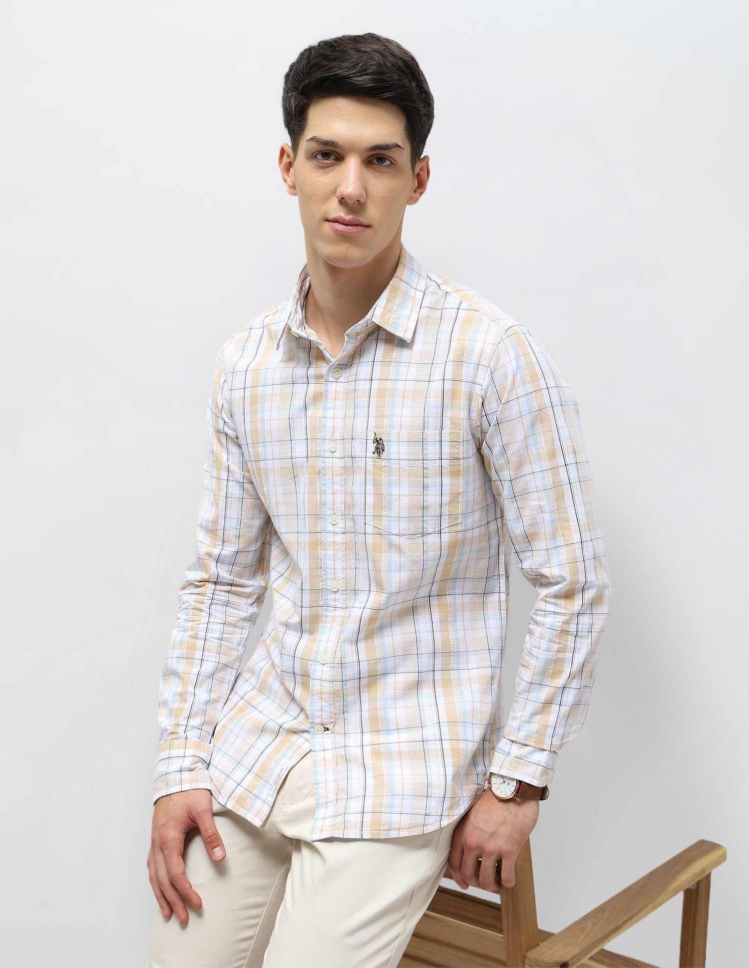 Tartan Checked Seersucker Shirt Mustard - U.S. Polo Assn. India | Large