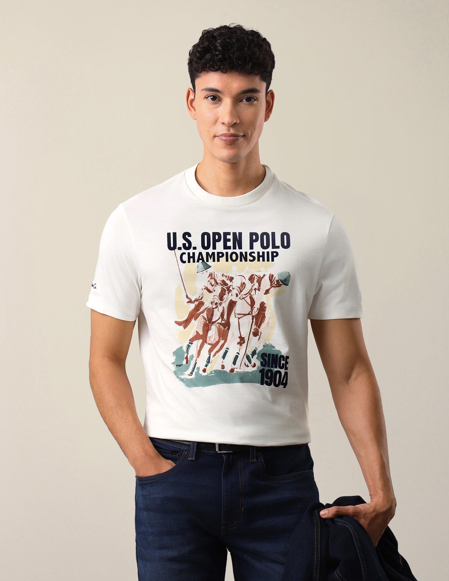 Graphic Brand Printed Slim Fit T-Shirt Ivory - U.S. Polo Assn. India | Large