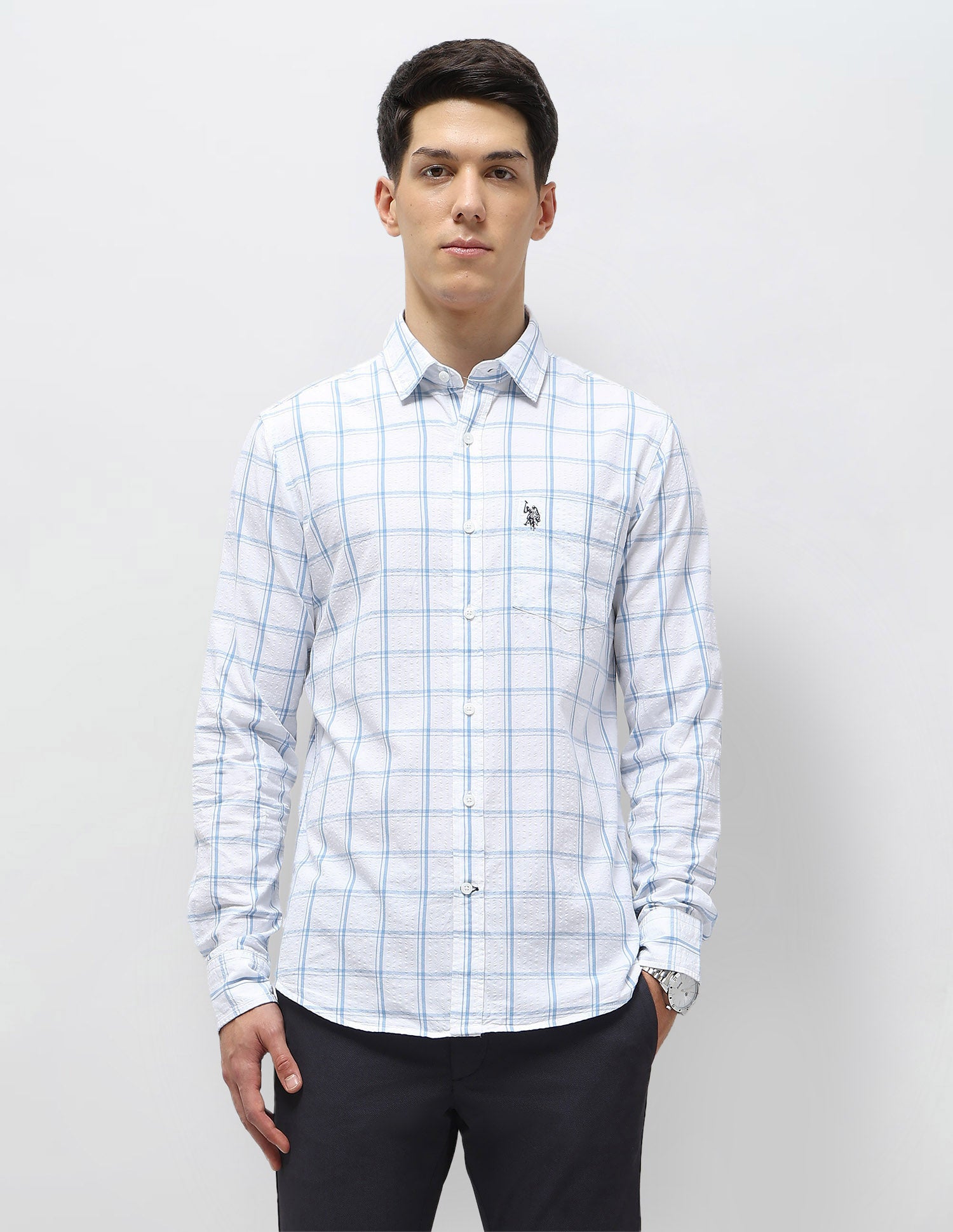 Grid Tattersall Checked Seersucker Shirt