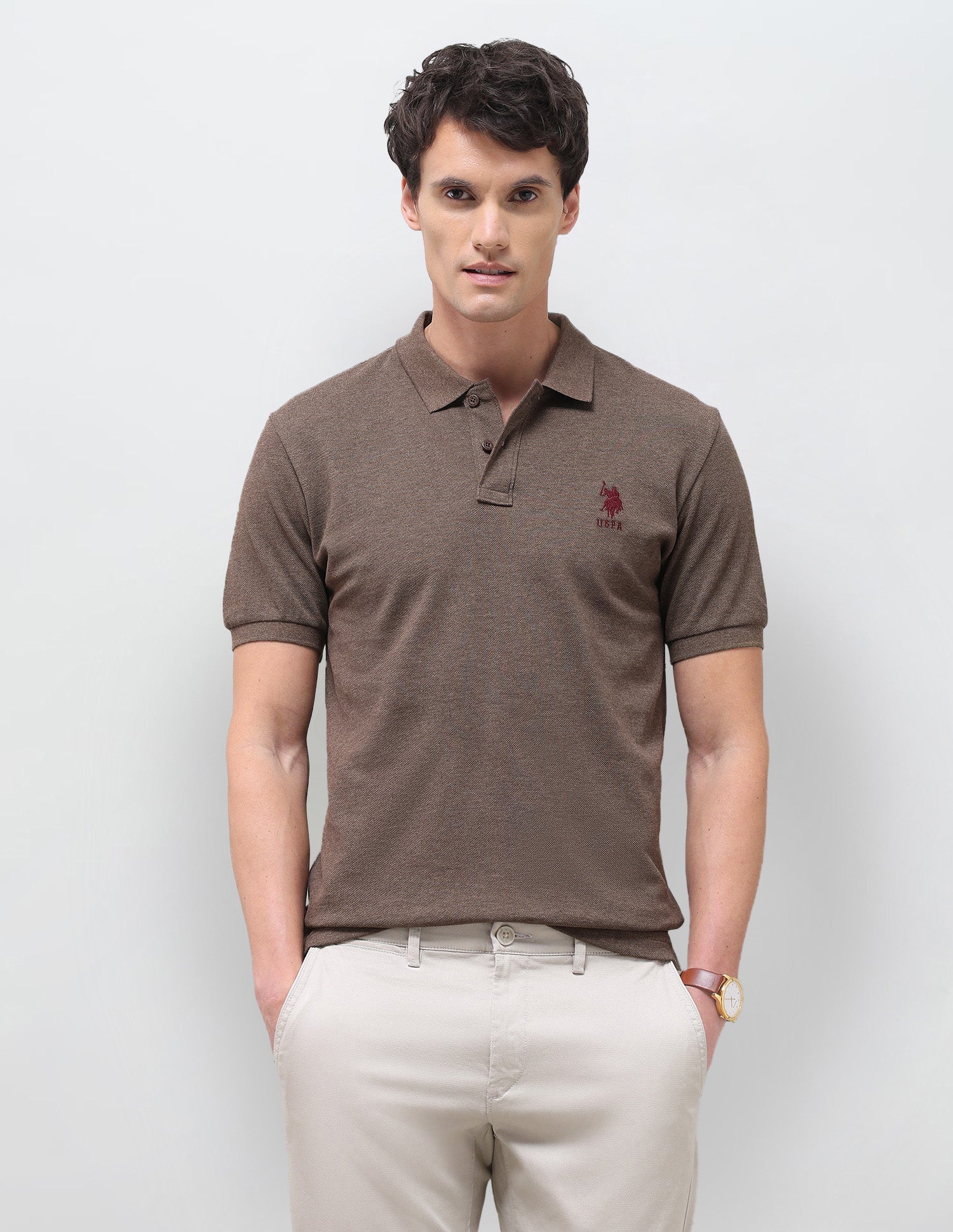 Solid Slim Fit Polo Shirt Brown - U.S. Polo Assn. India | Large