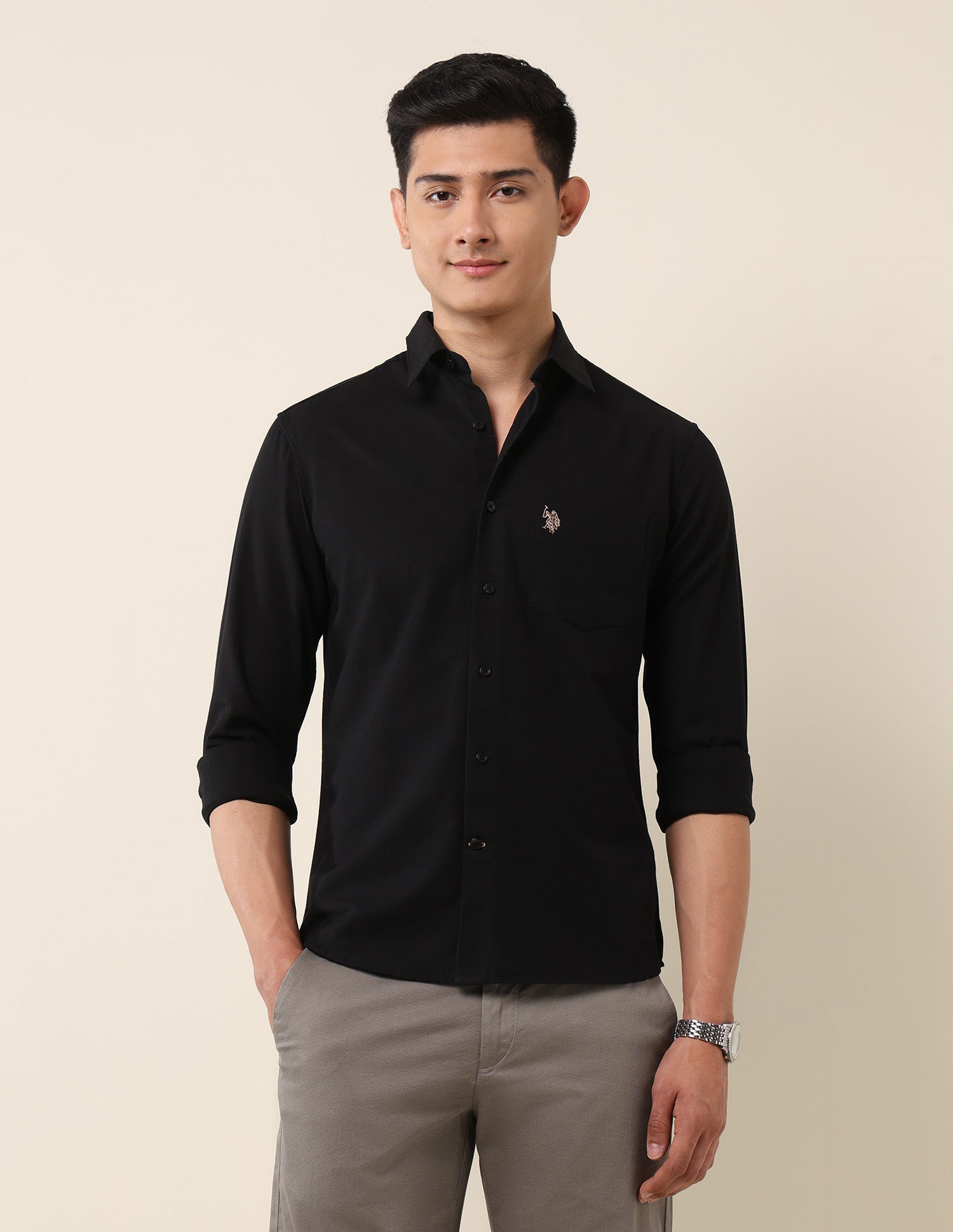 Tailored Fit Twill Shirt Black - U.S. Polo Assn. India | Large