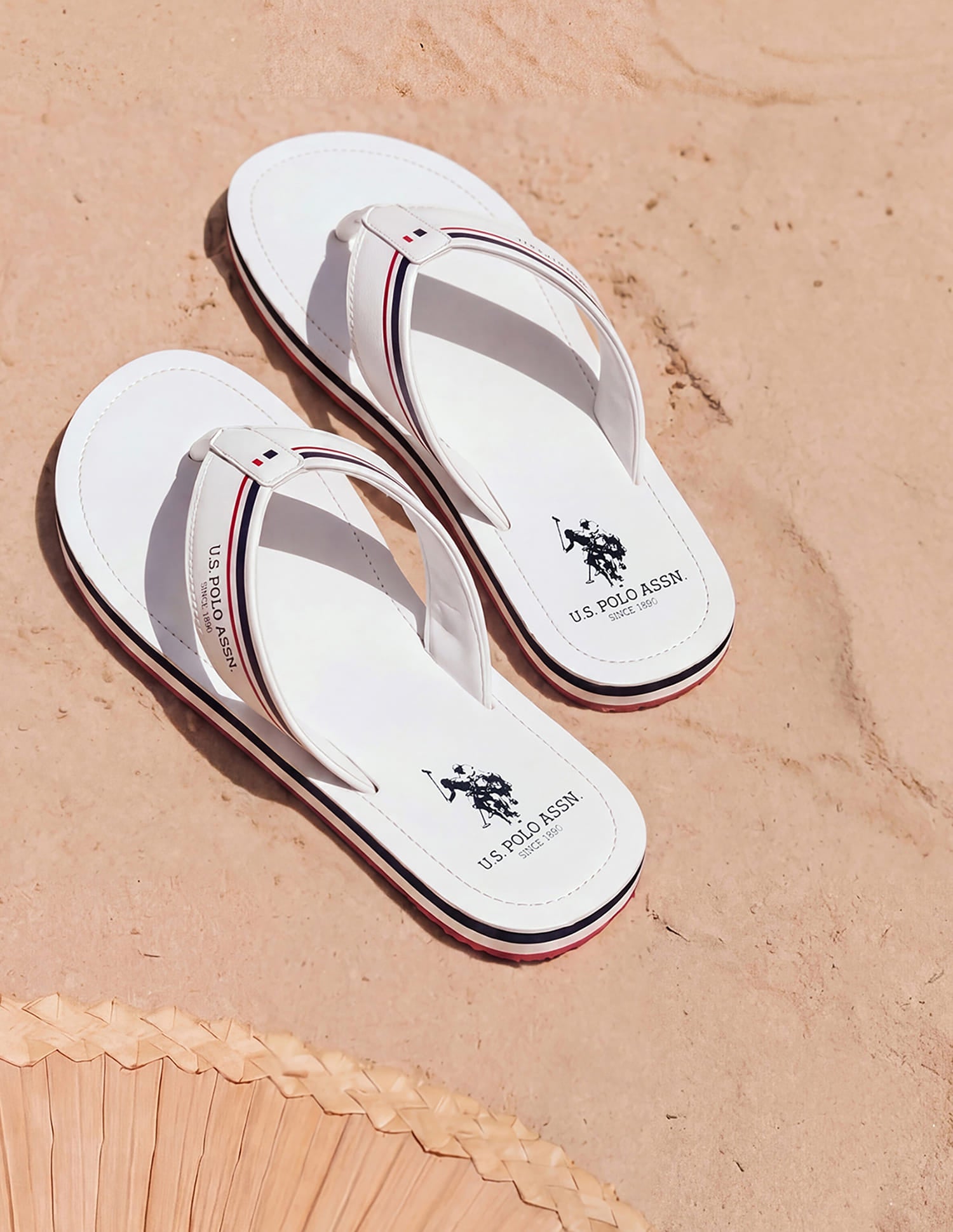 Men Nesta Striped Flip Flops White - U.S. Polo Assn. India | Large