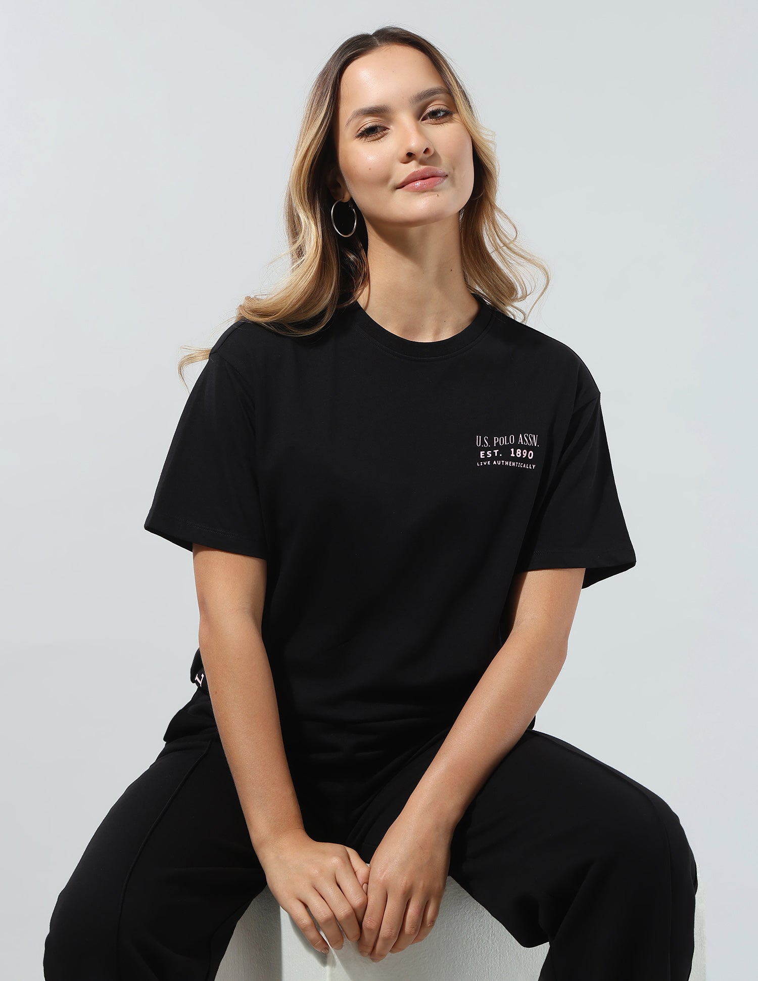 Typographic Brand Printed Boyfriend Fit T-Shirt Black - U.S. Polo Assn. India | Large