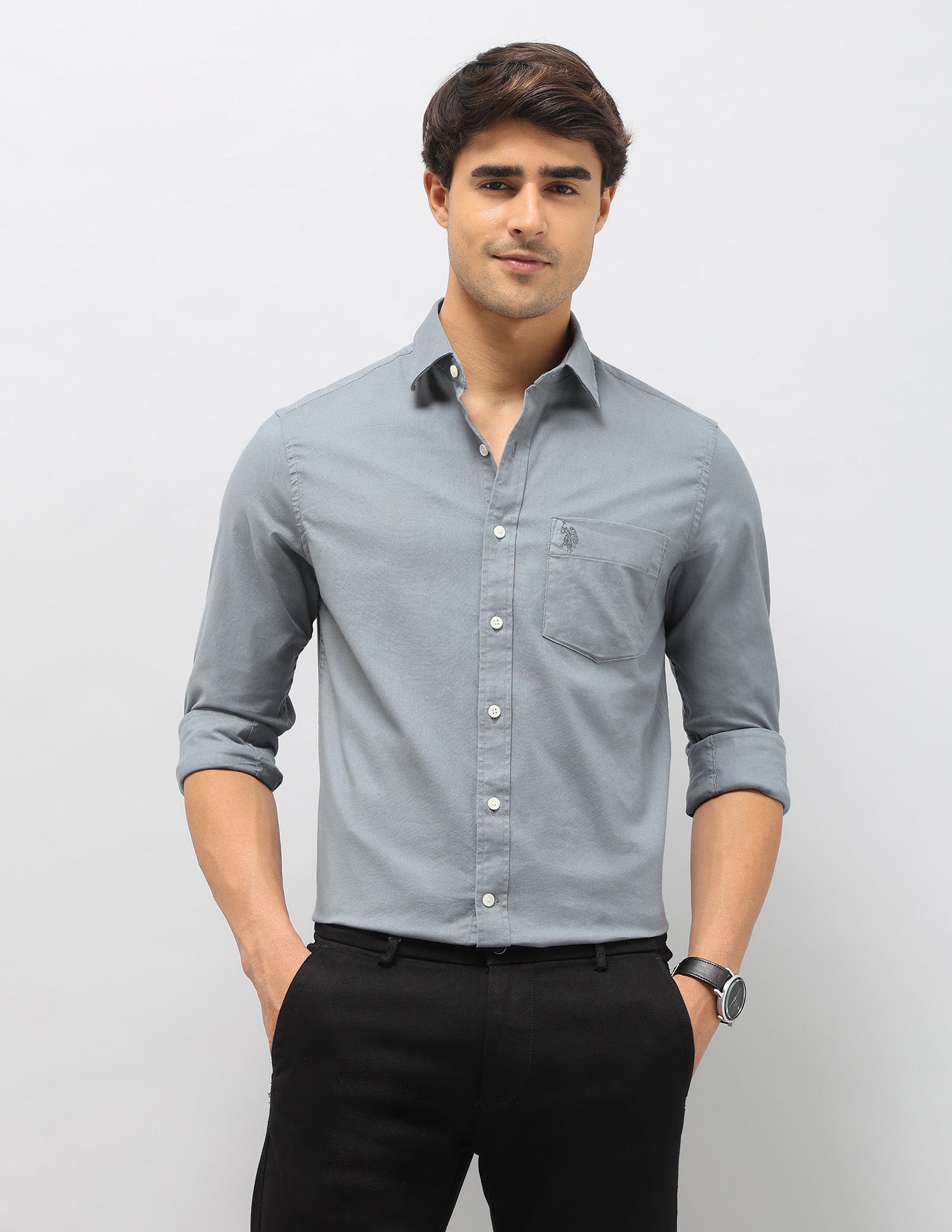 Tailored Fit Oxford Shirt Grey - U.S. Polo Assn. India | Large