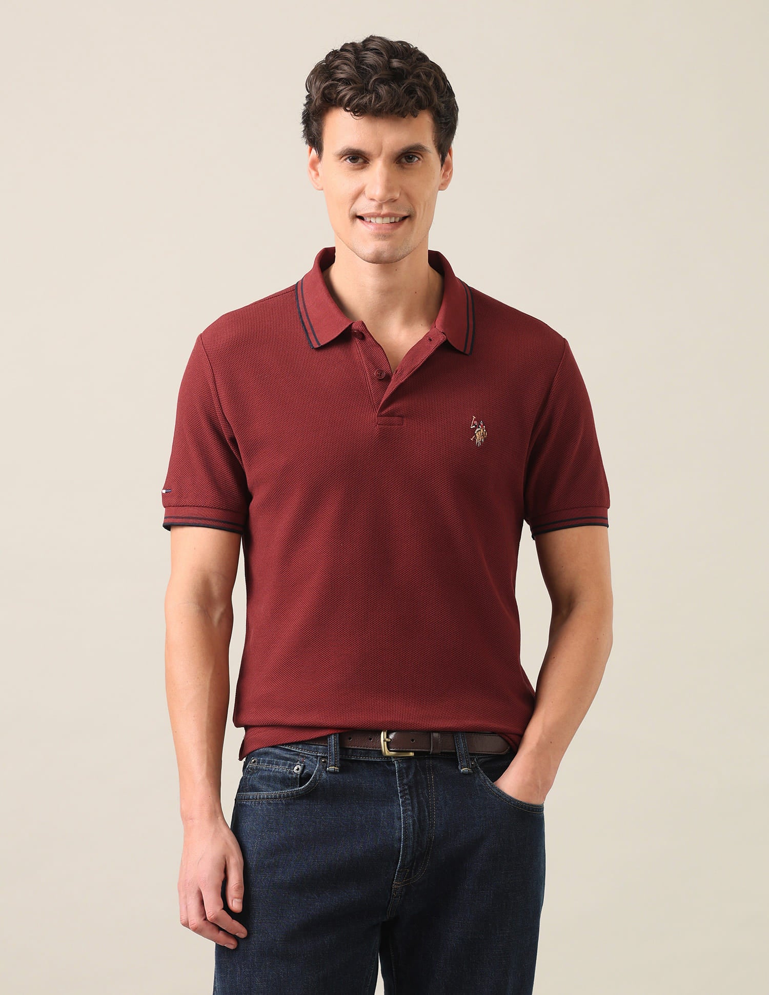 Solid Slim Fit Polo Shirt Rust - U.S. Polo Assn. India | Large